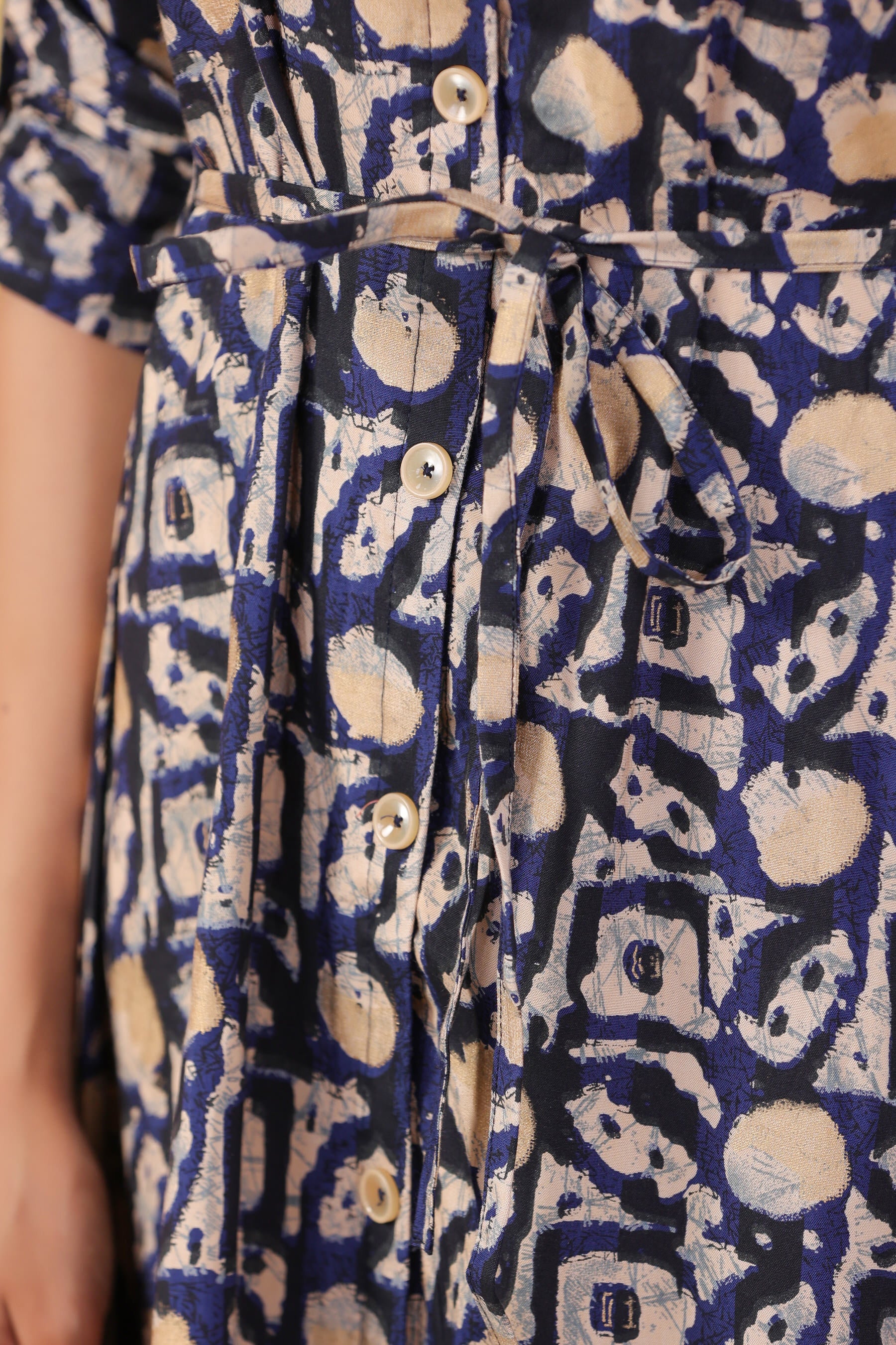 Blue Bagru Print on Russian Silk Midi Dress