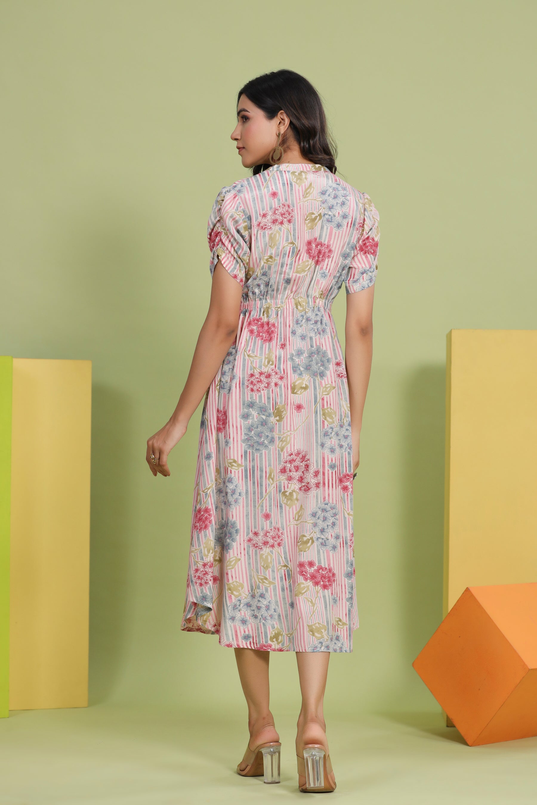 Floral Bouquet on Silk Russian Midi Dress