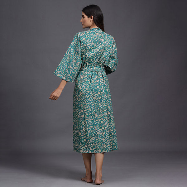Floral Mosaic On Sea Green Robe Jisora Jaipur