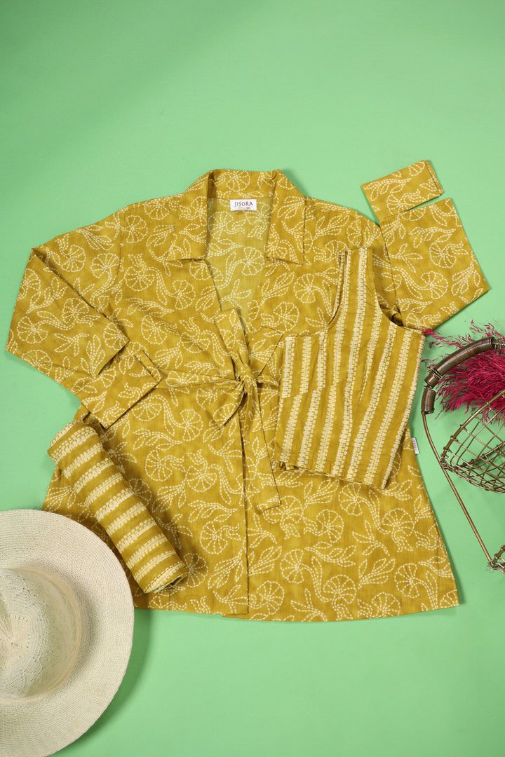 Nui Shibori on Yellow Cotton Three piece Set