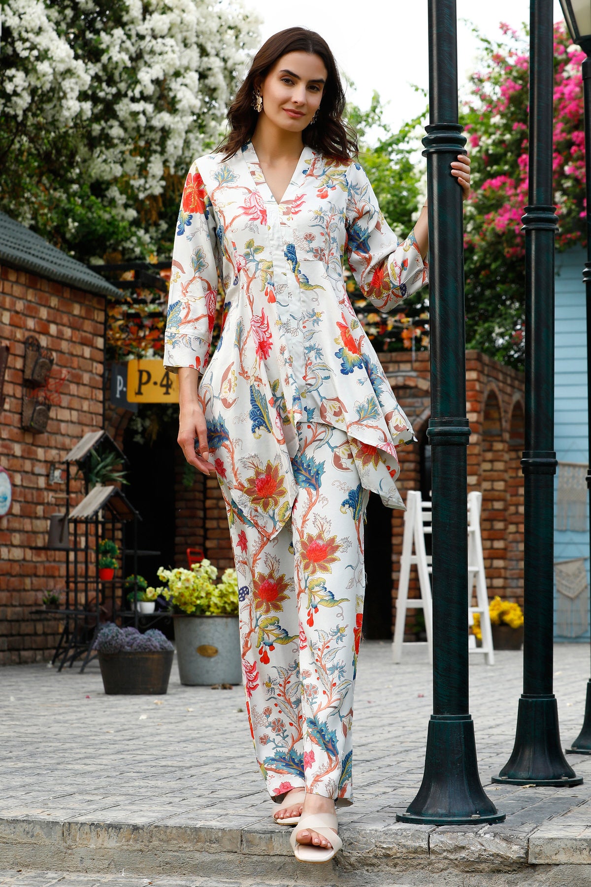 Misty Blue botanicals Silk Co-ord Set