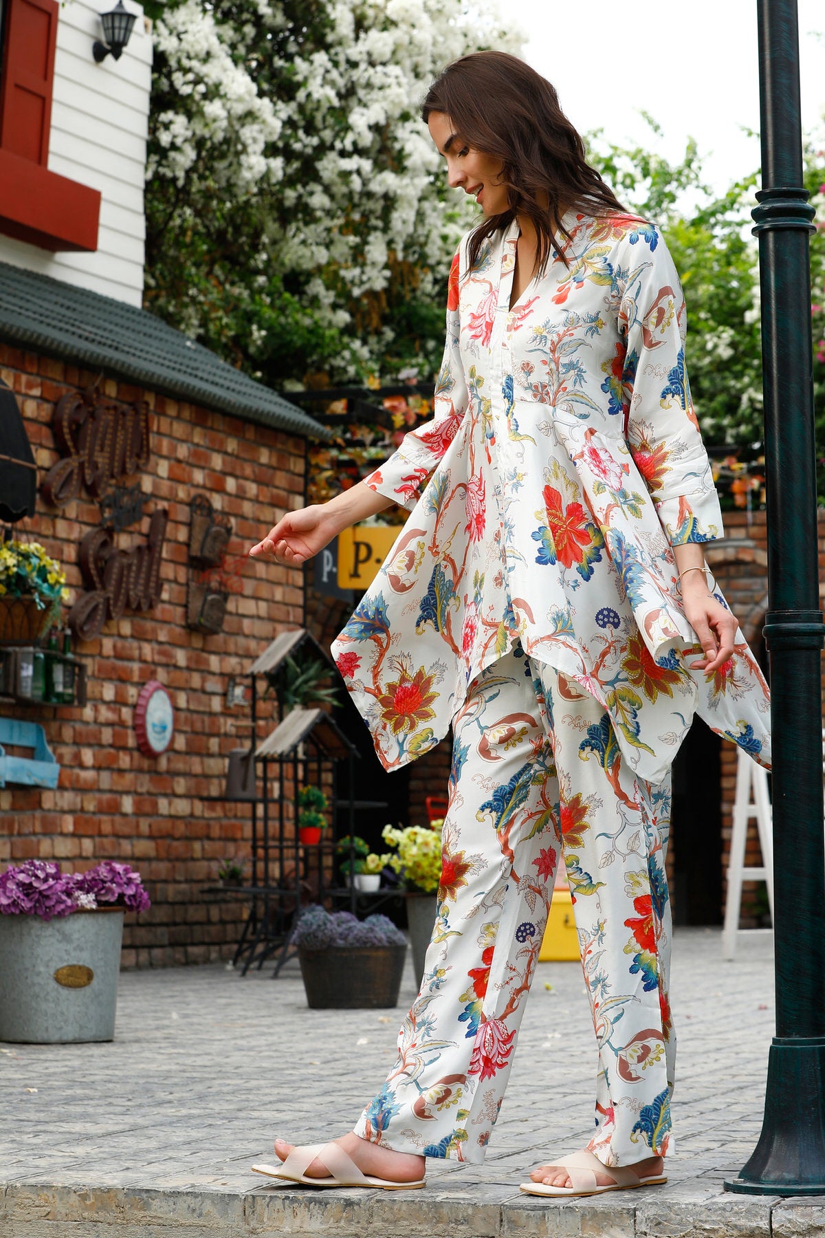 Misty Blue botanicals Silk Co-ord Set