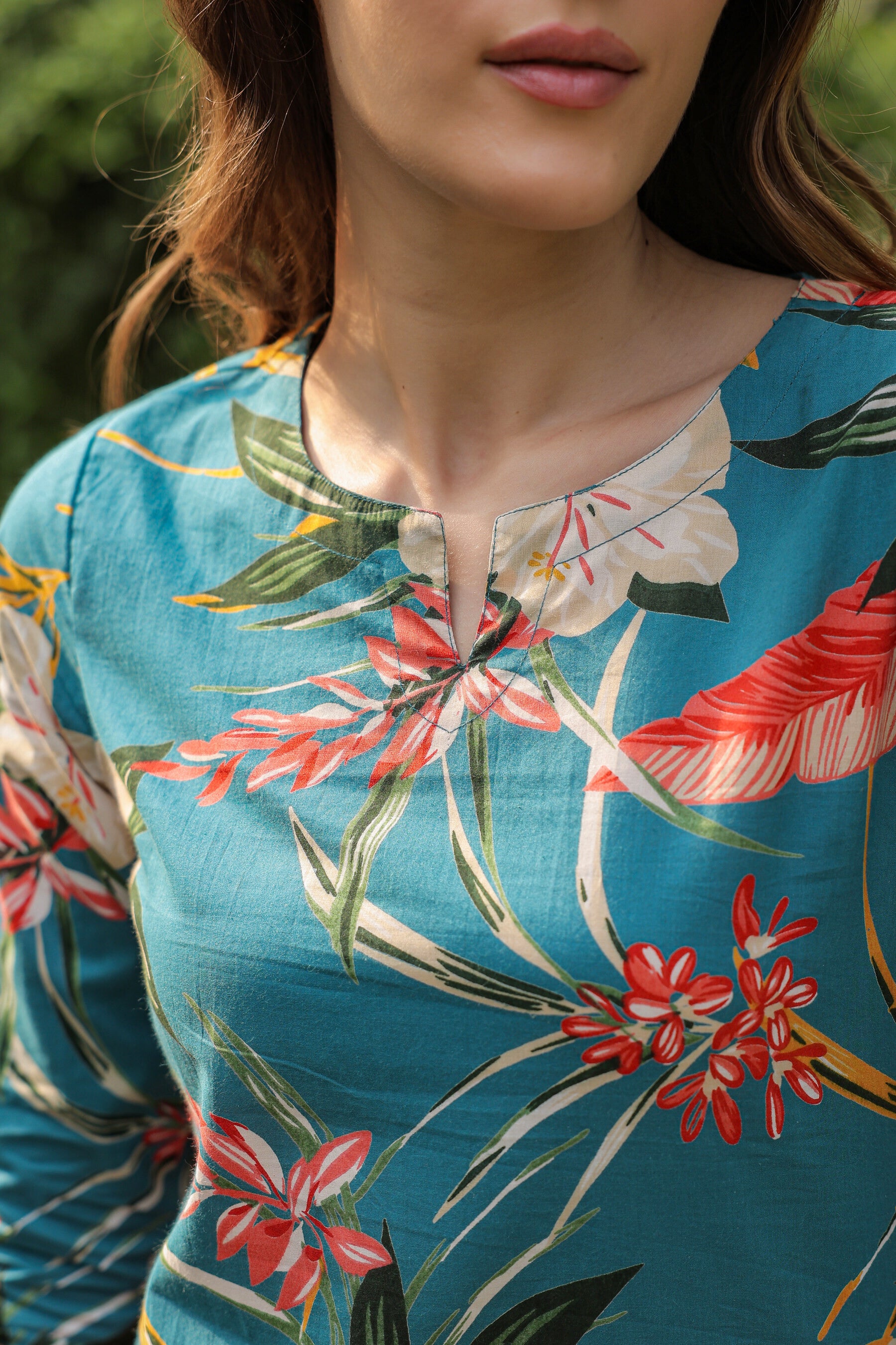Teal Tranquility on Cotton Palazzo Loungewear Set