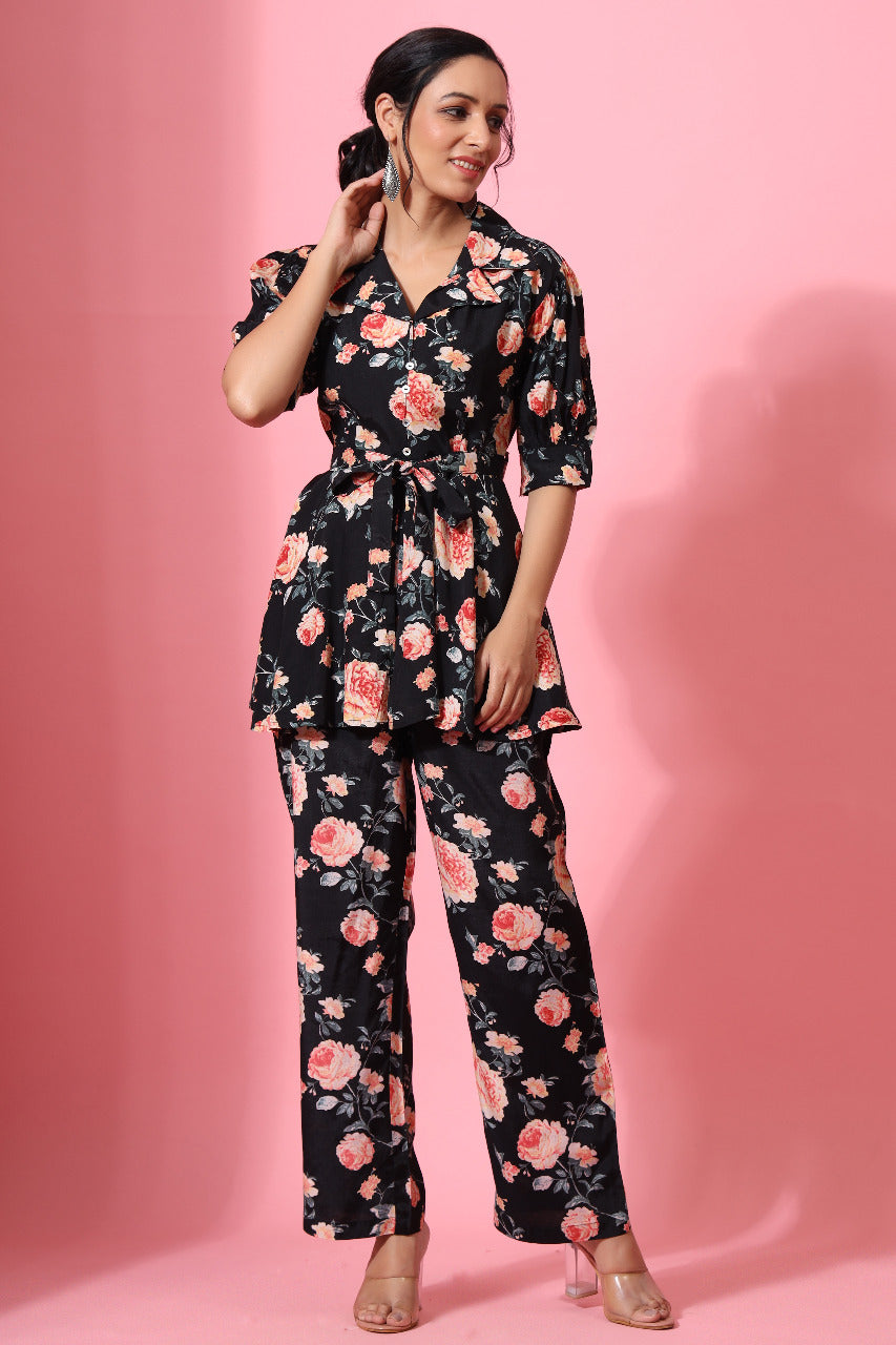 Rosewood Silk Black Co-ord Set