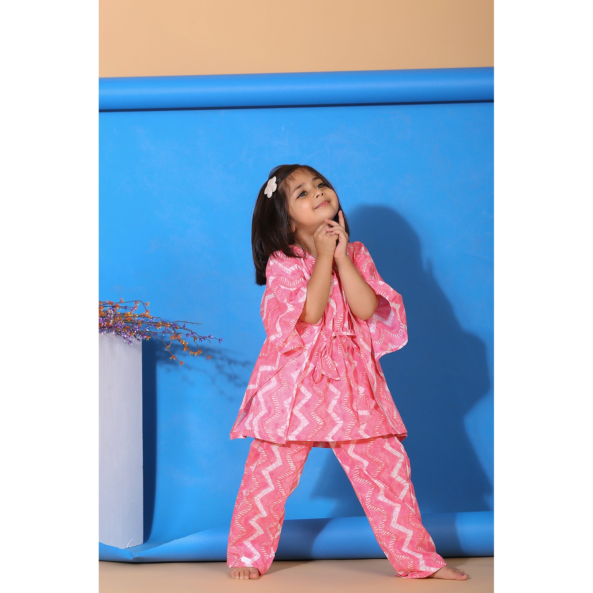 Glitched Stripes on Pink Kids Kaftan Cotton Pyjama