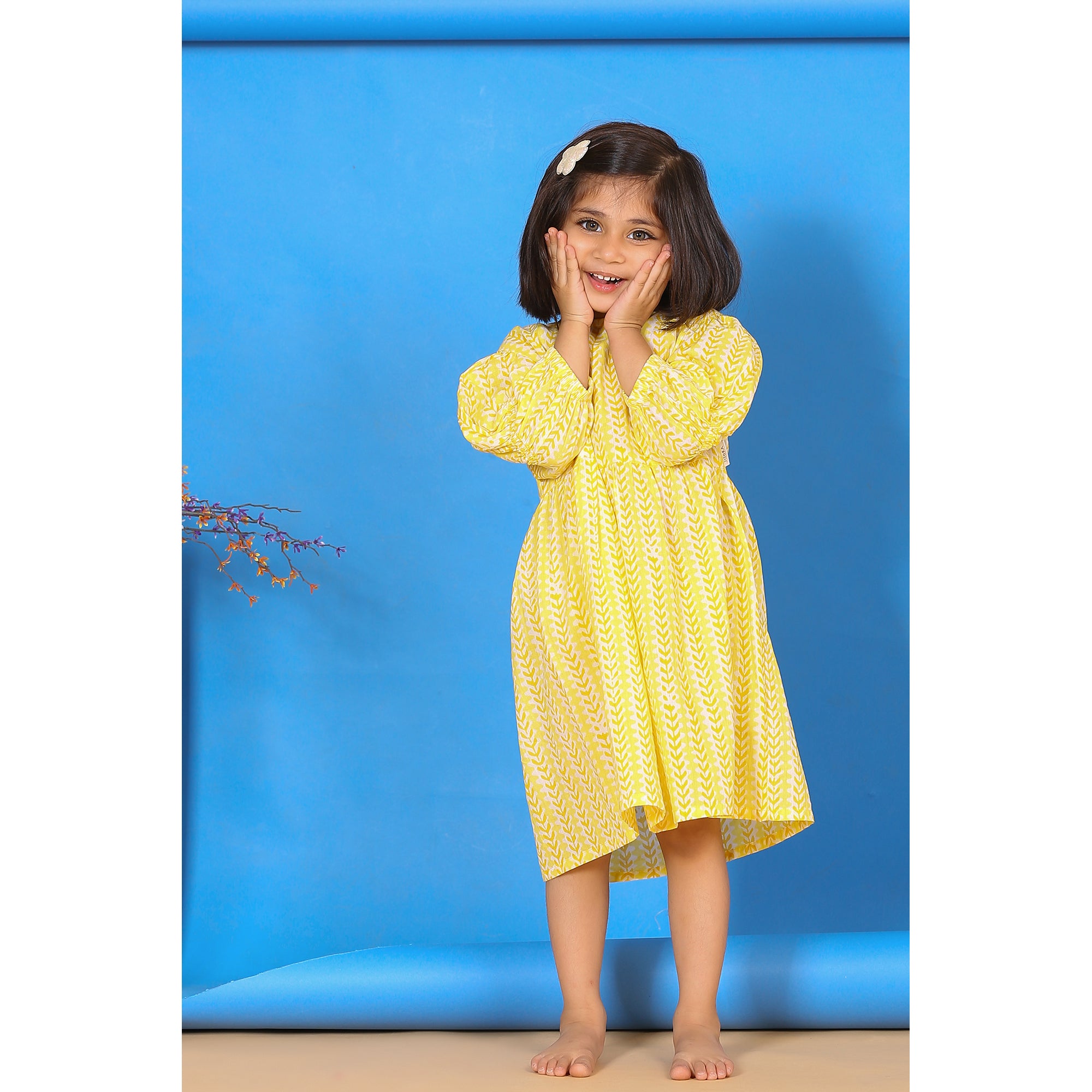 Floral Twines on Yellow Kids Cotton Dress