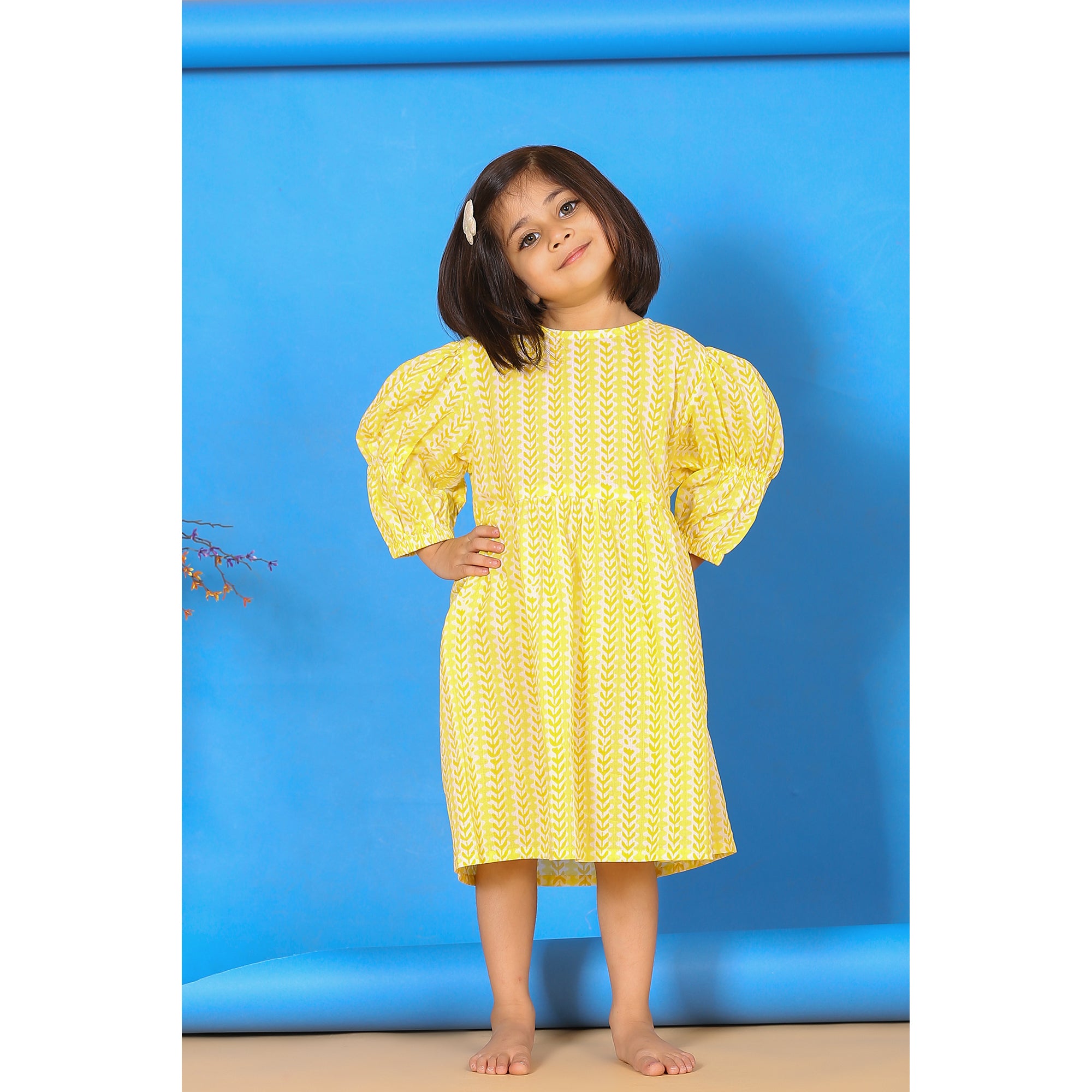 Floral Twines on Yellow Kids Cotton Dress