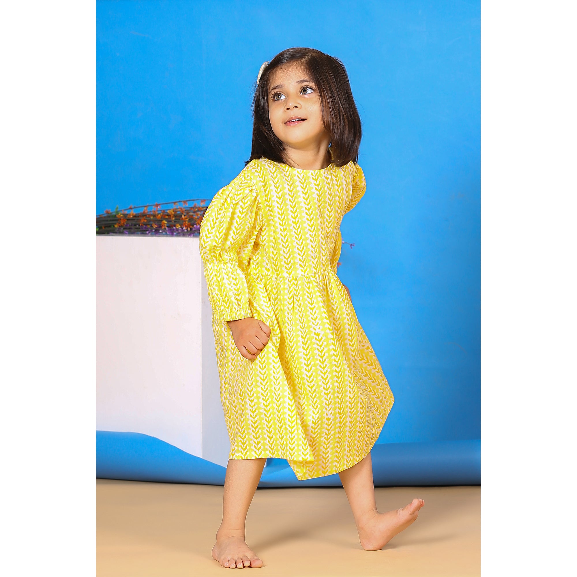 Floral Twines on Yellow Kids Cotton Dress