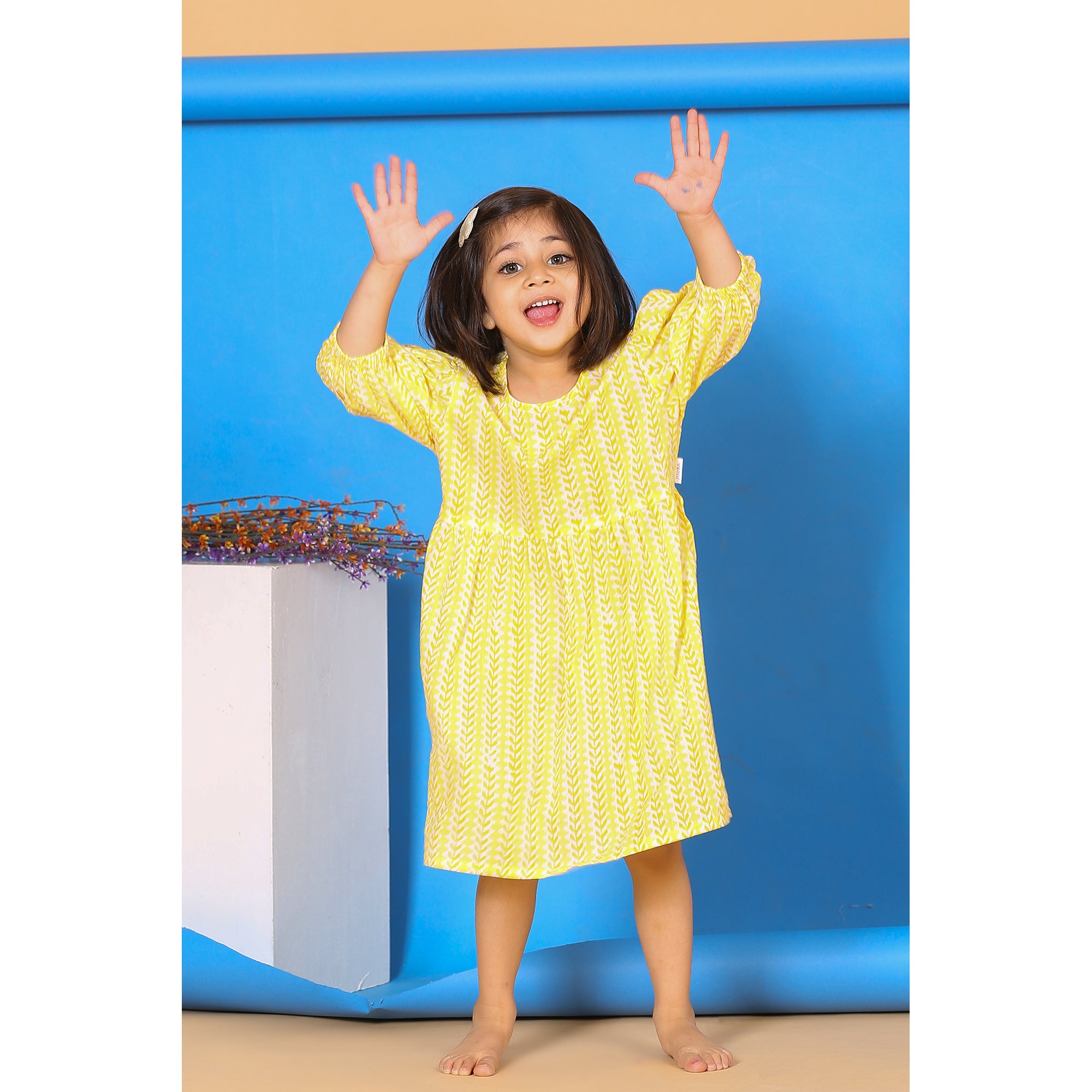 Floral Twines on Yellow Kids Cotton Dress