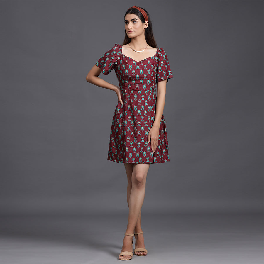 Mimosa on Maroon Russian Silk Dress