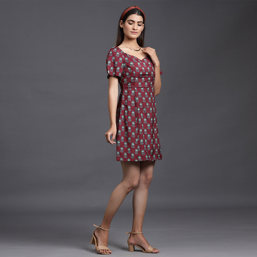 Mimosa on Maroon Russian Silk Dress