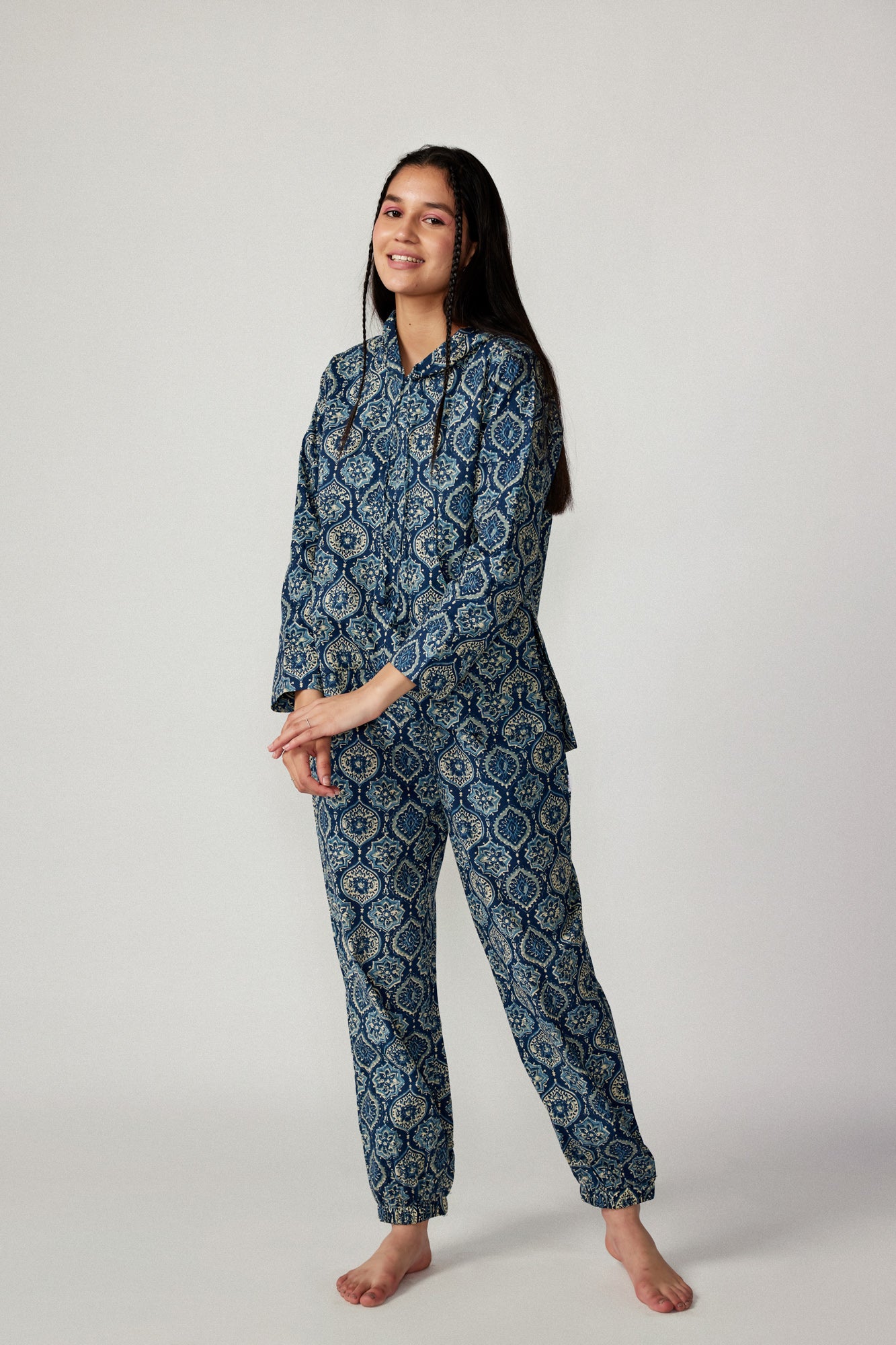 Coromandel on Blue Cotton Hoodie Set