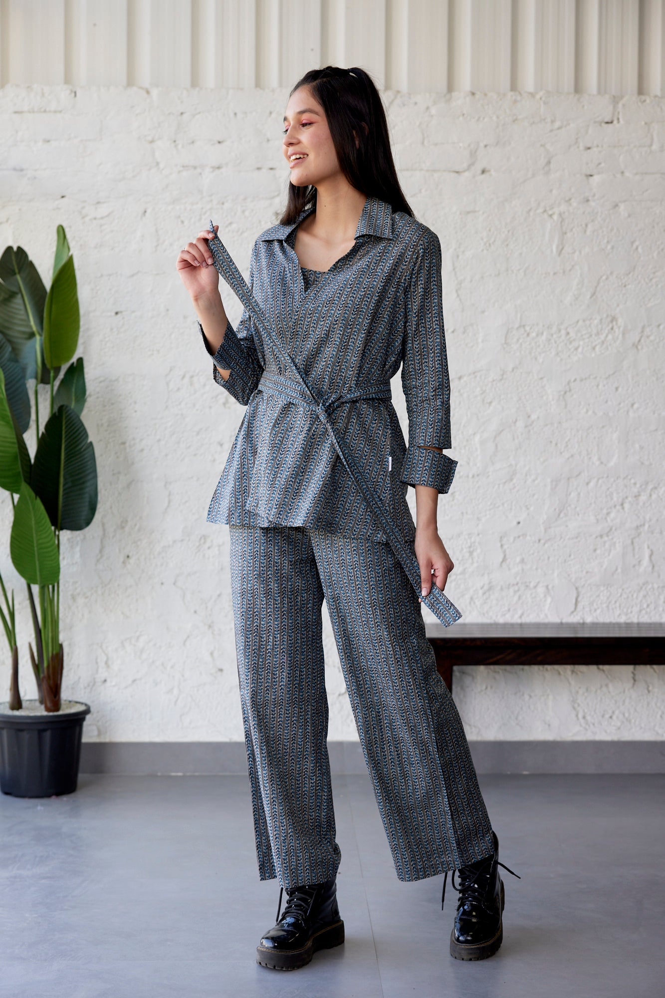 Blue Arrows on Three Piece Cotton Co-ord Set