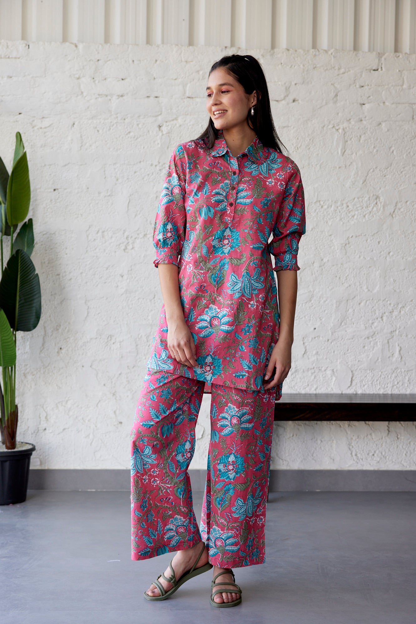 Floral Jaal on Cotton Palazzo Loungewear Set