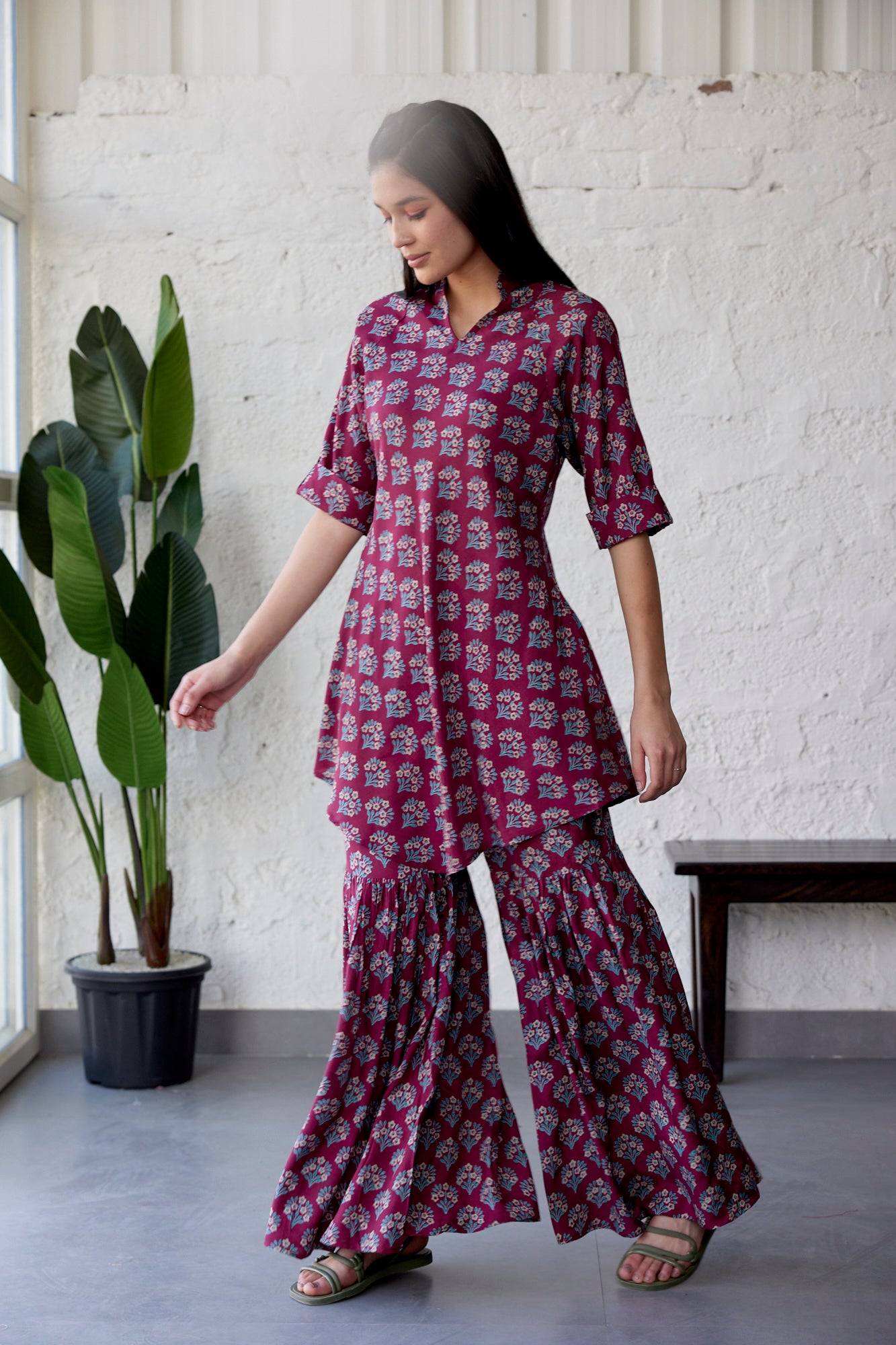 Aloha Mora On Wine Russian Silk Co-ord Set