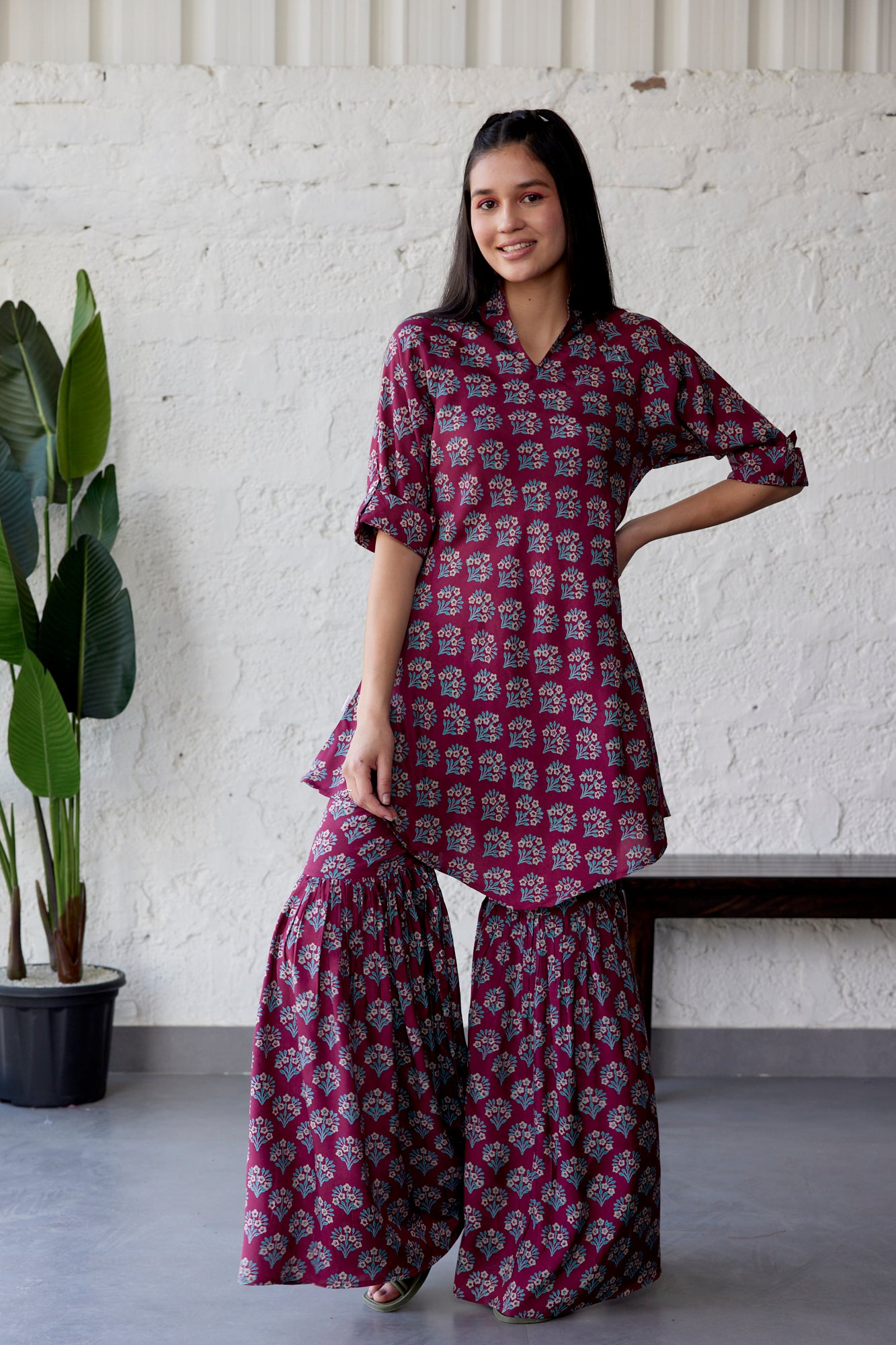 Aloha Mora On Wine Russian Silk Co-ord Set