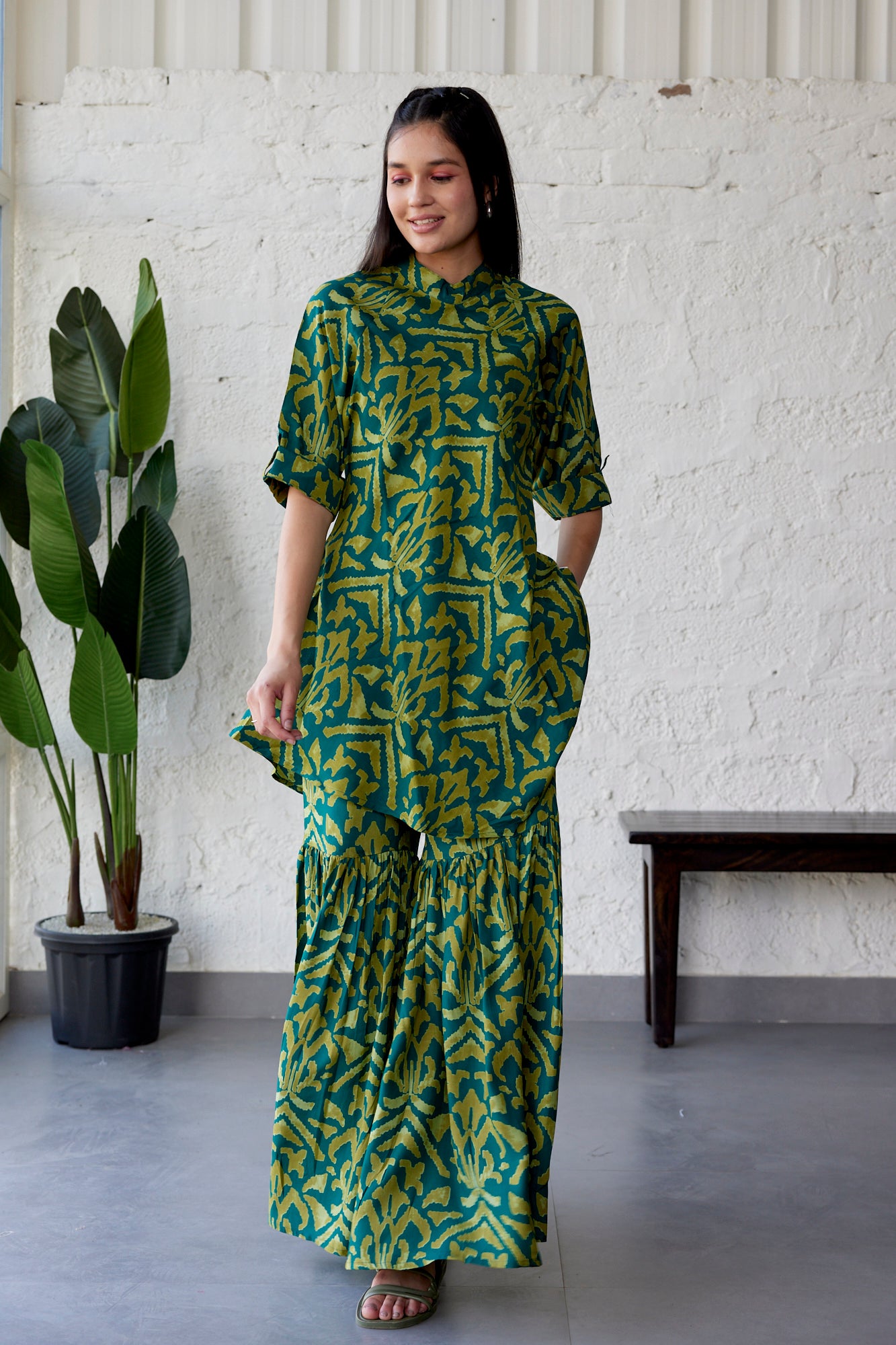 Ikat on Green Russian Silk Co-ord Set