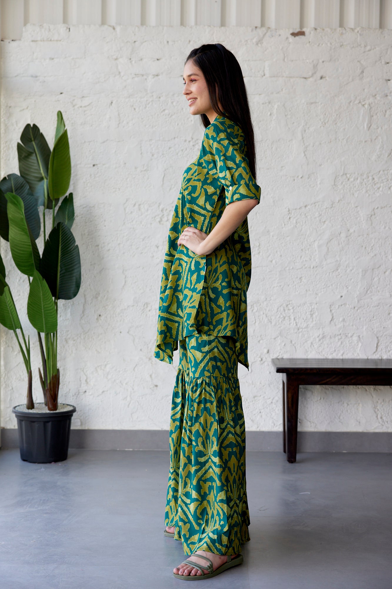 Ikat on Green Russian Silk Co-ord Set