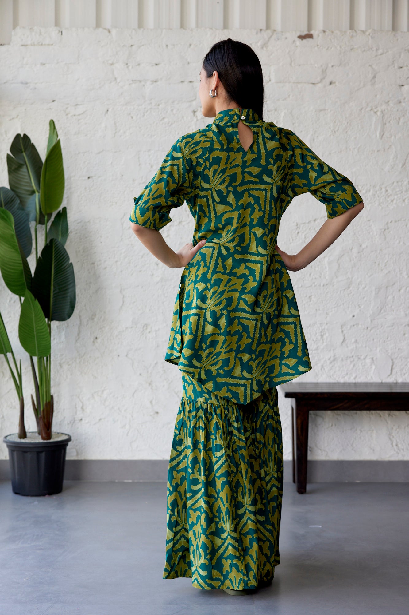 Ikat on Green Russian Silk Co-ord Set