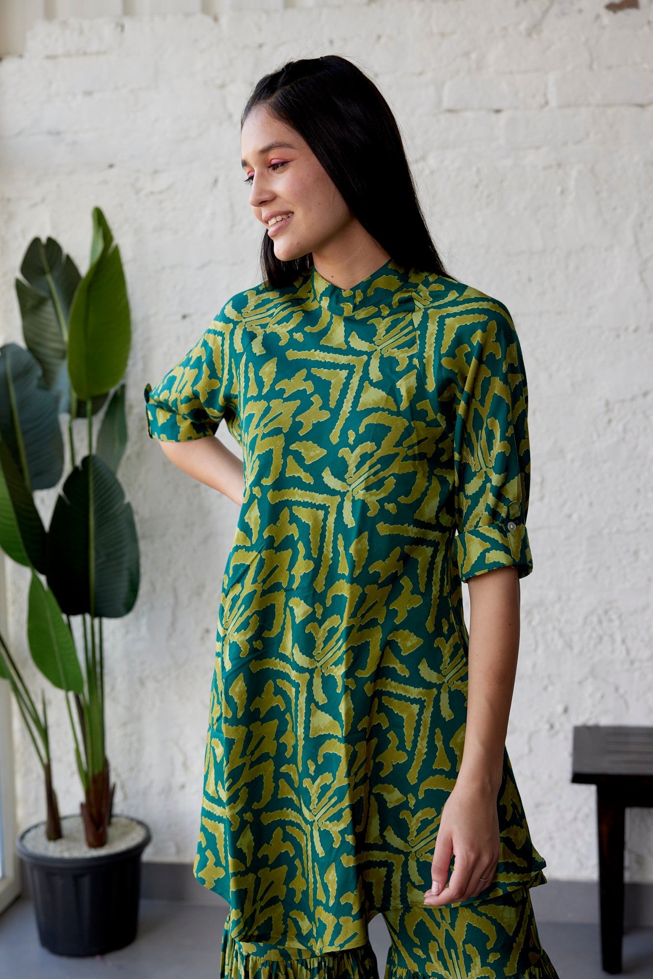 Ikat on Green Russian Silk Co-ord Set
