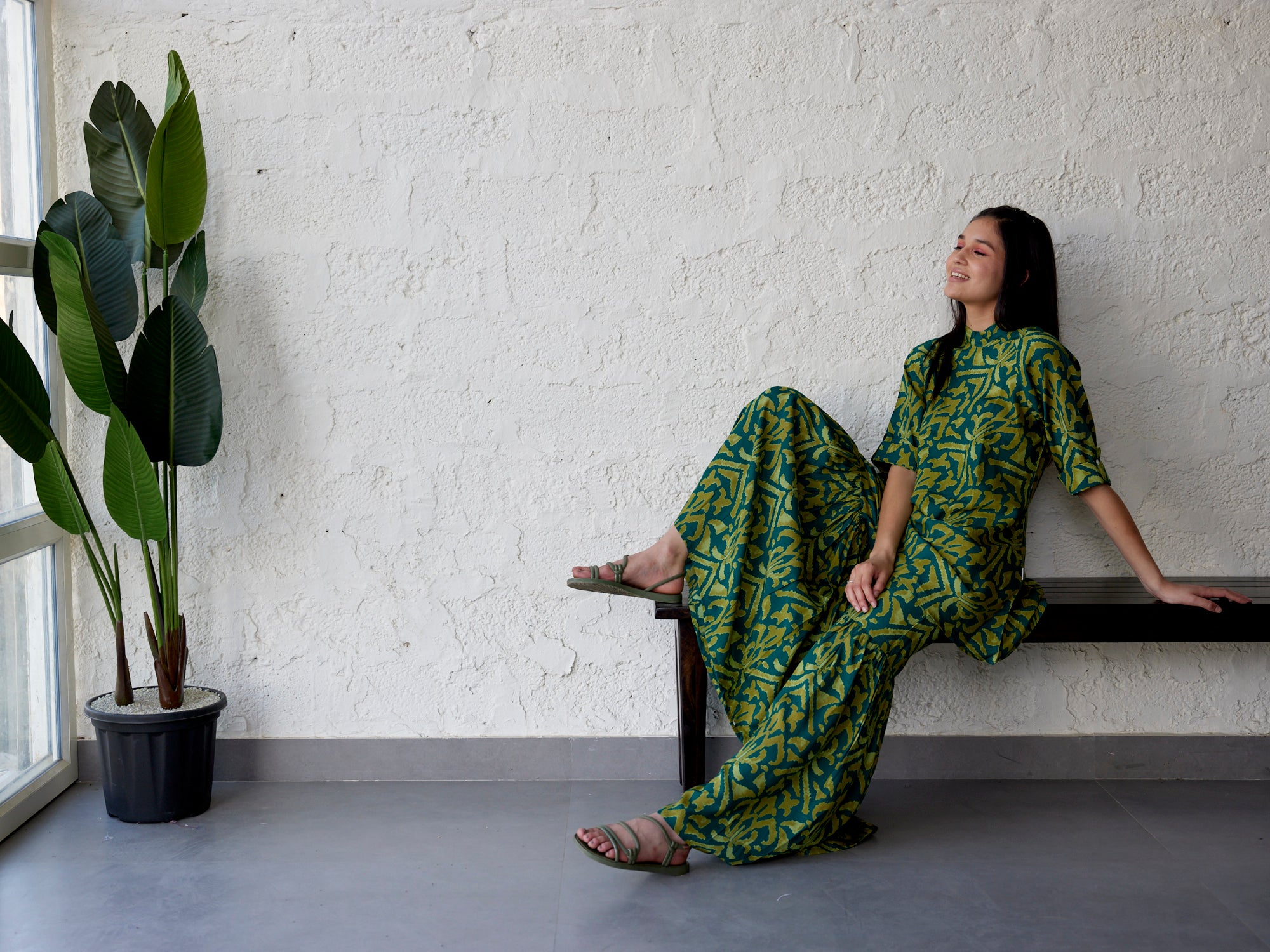 Ikat on Green Russian Silk Co-ord Set