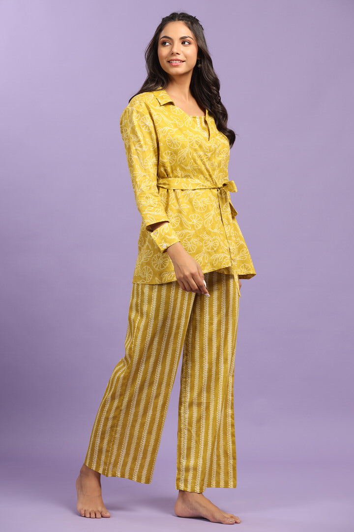 Nui Shibori on Yellow Cotton Three piece Set