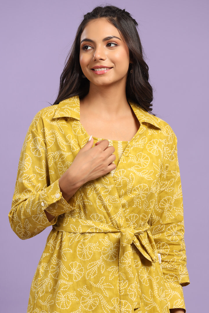 Nui Shibori on Yellow Cotton Three piece Set