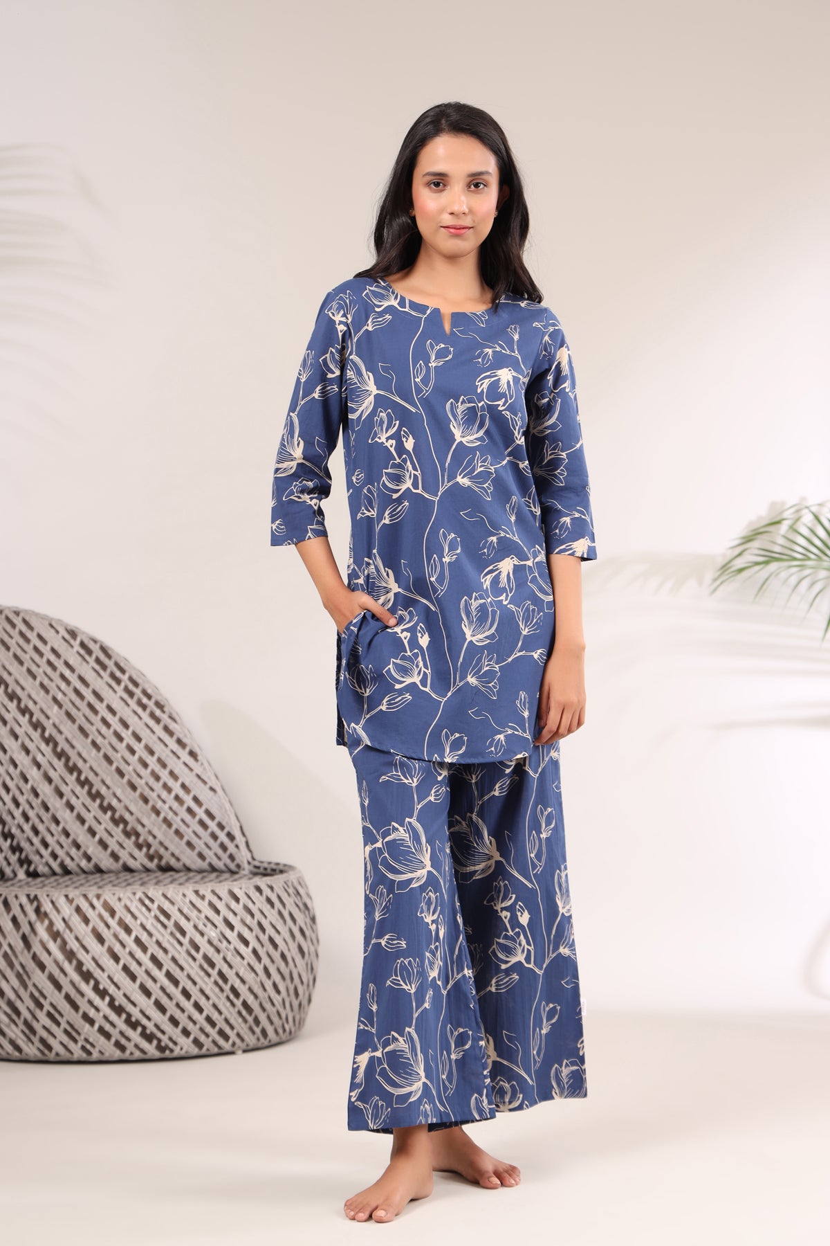Flowing Jaal on Indigo Loungewear Top Set
