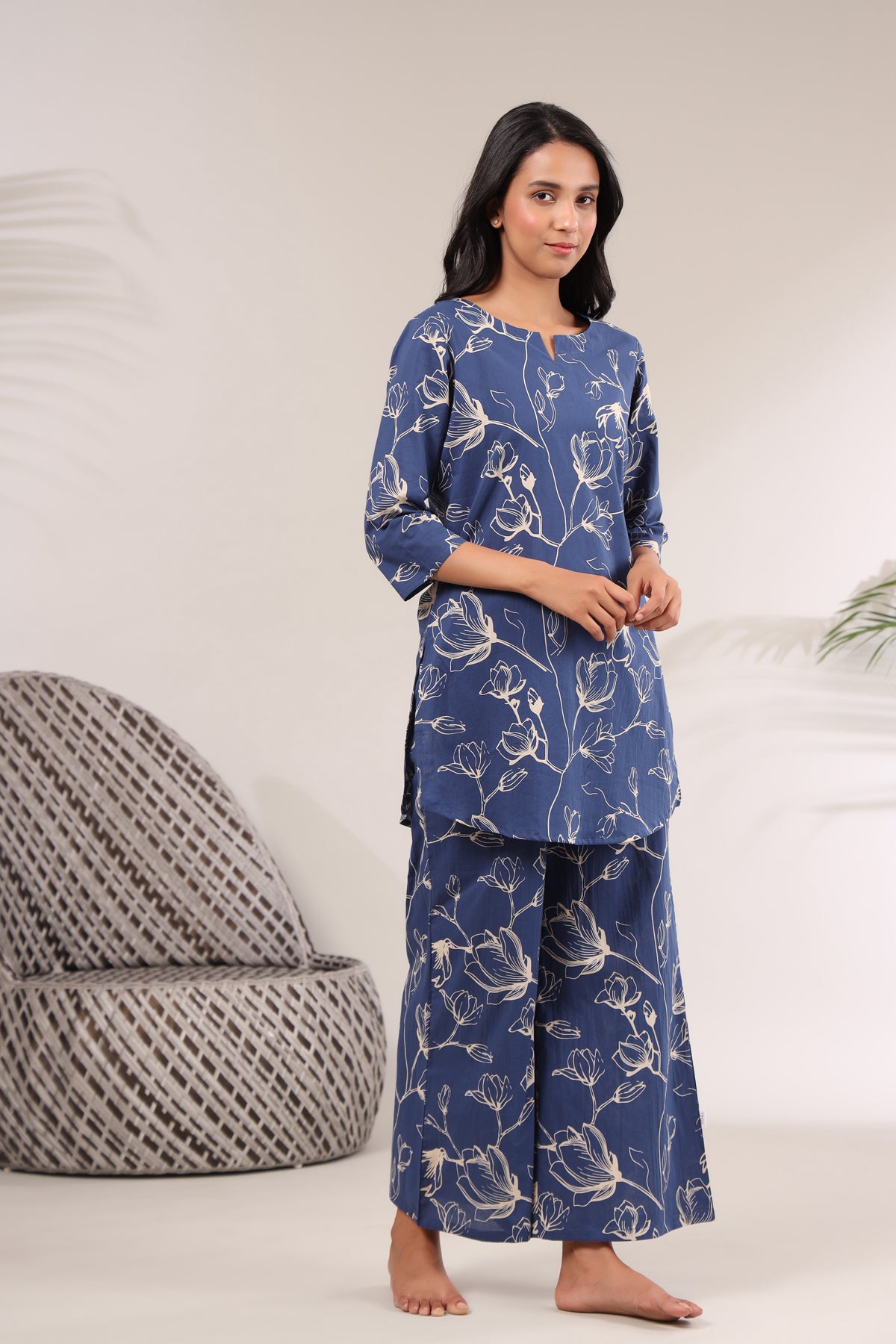 Flowing Jaal on Indigo Loungewear Top Set