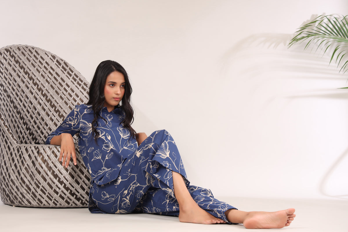 Flowing Jaal on Indigo Loungewear Top Set