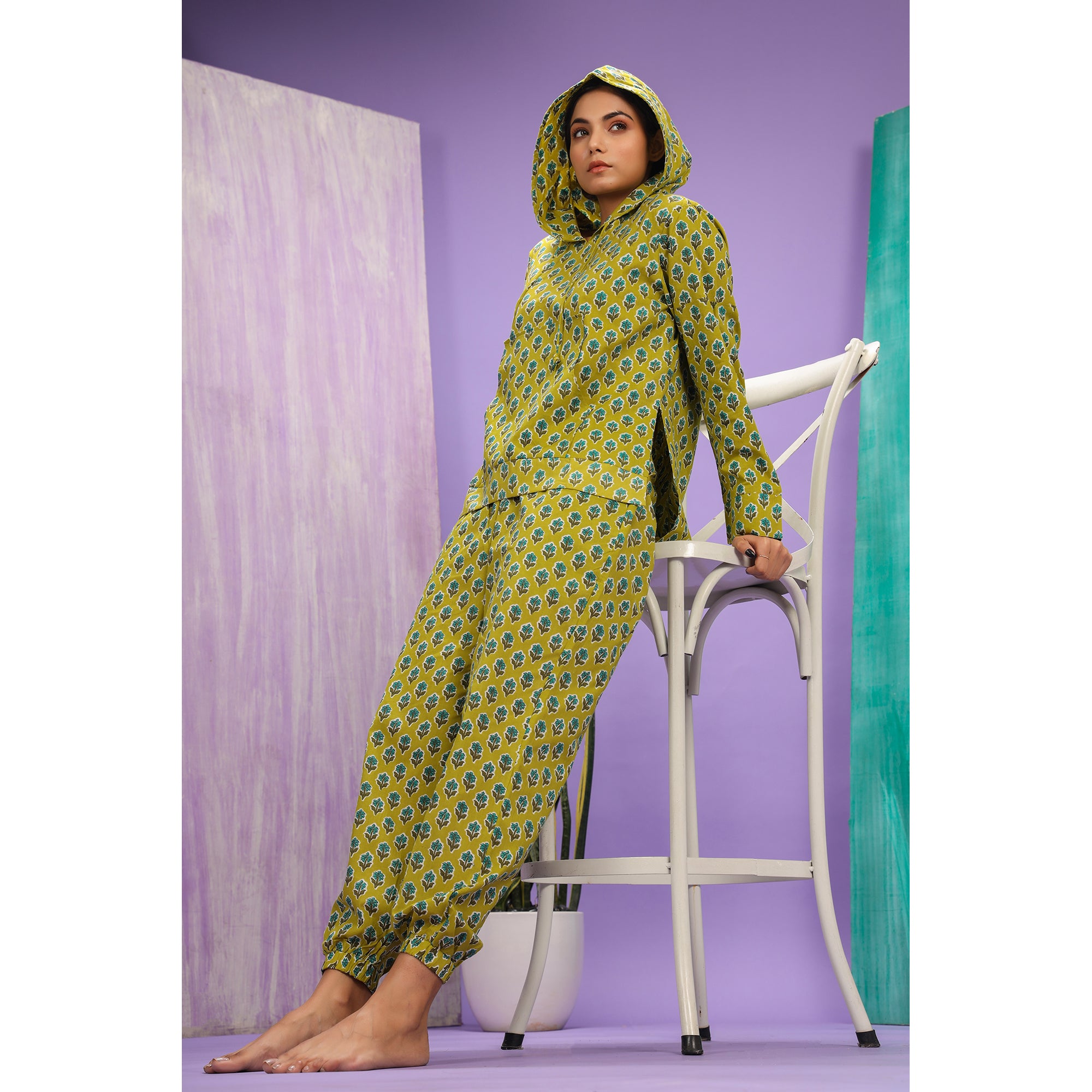 Floweret on Green Cotton Hoodie set