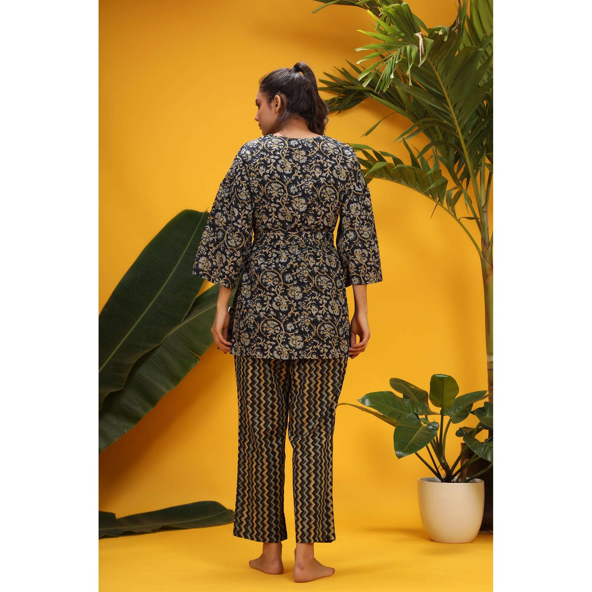 Blossoms with Striped Contrast on Shrug Set Jisora Jaipur