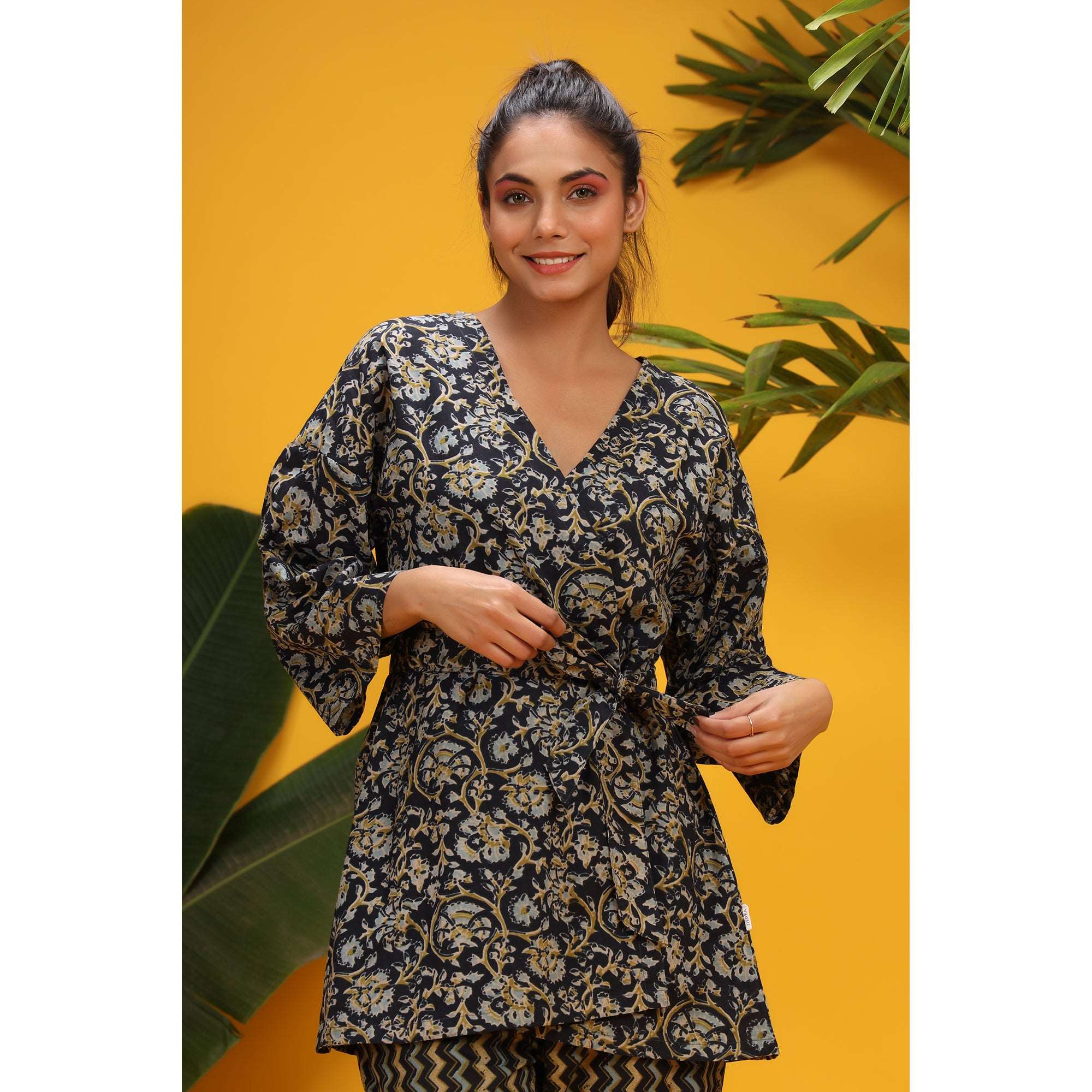 Blossoms with Striped Contrast on Shrug Set Jisora Jaipur