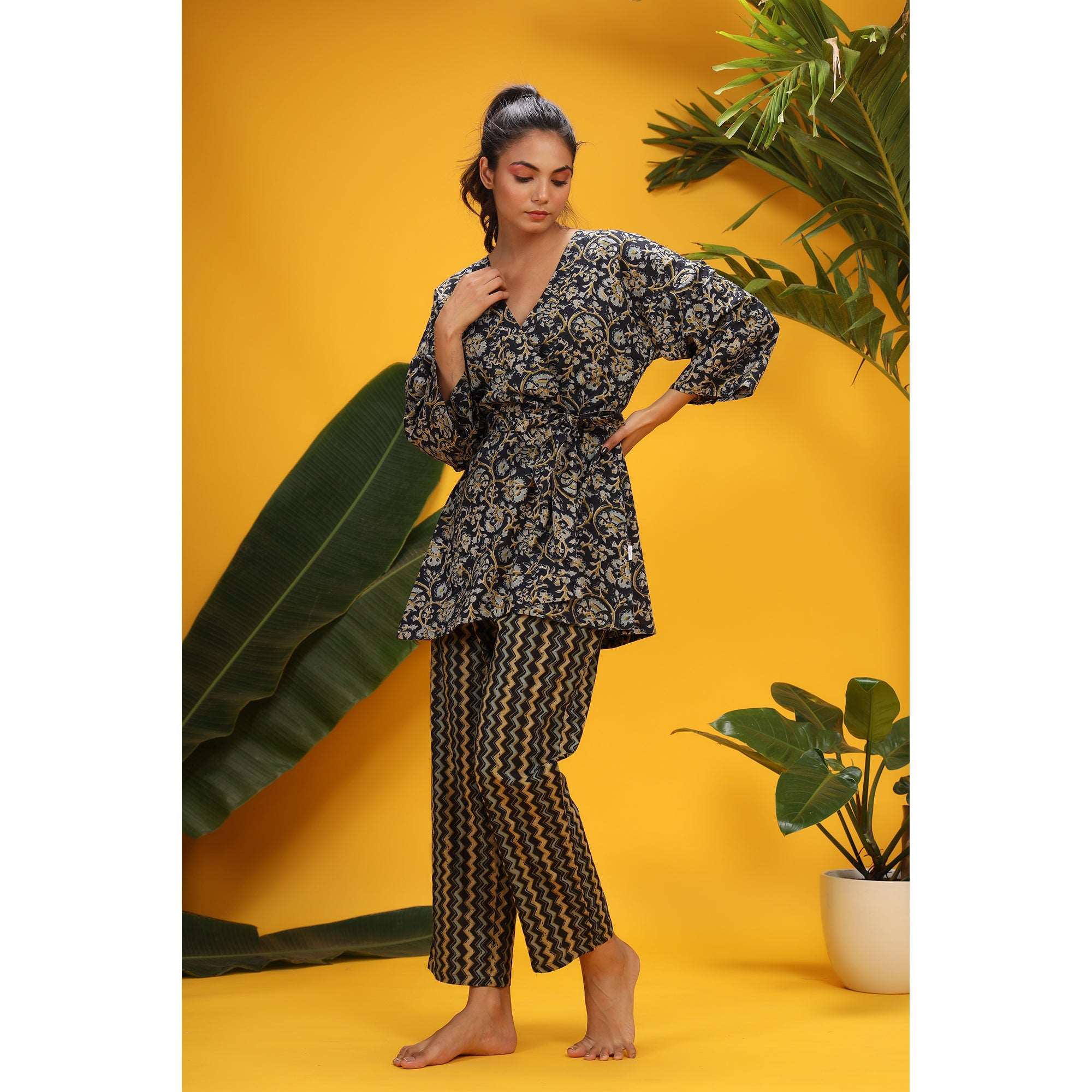 Blossoms with Striped Contrast on Shrug Set Jisora Jaipur