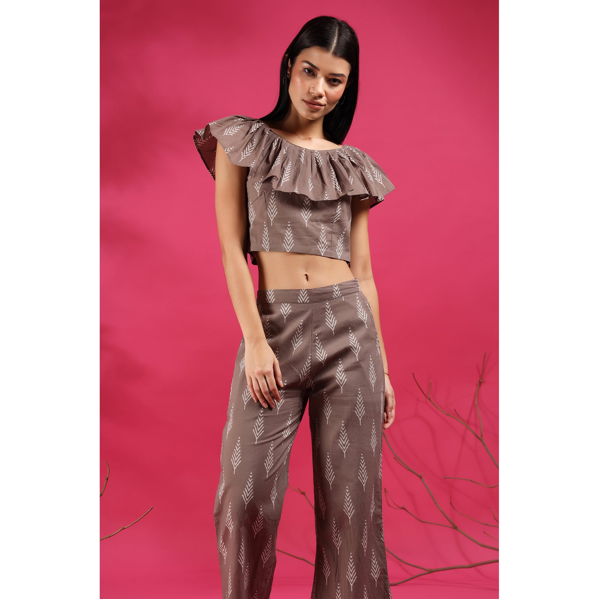 Tropical Leaves on Grey Cotton Co-ord Set