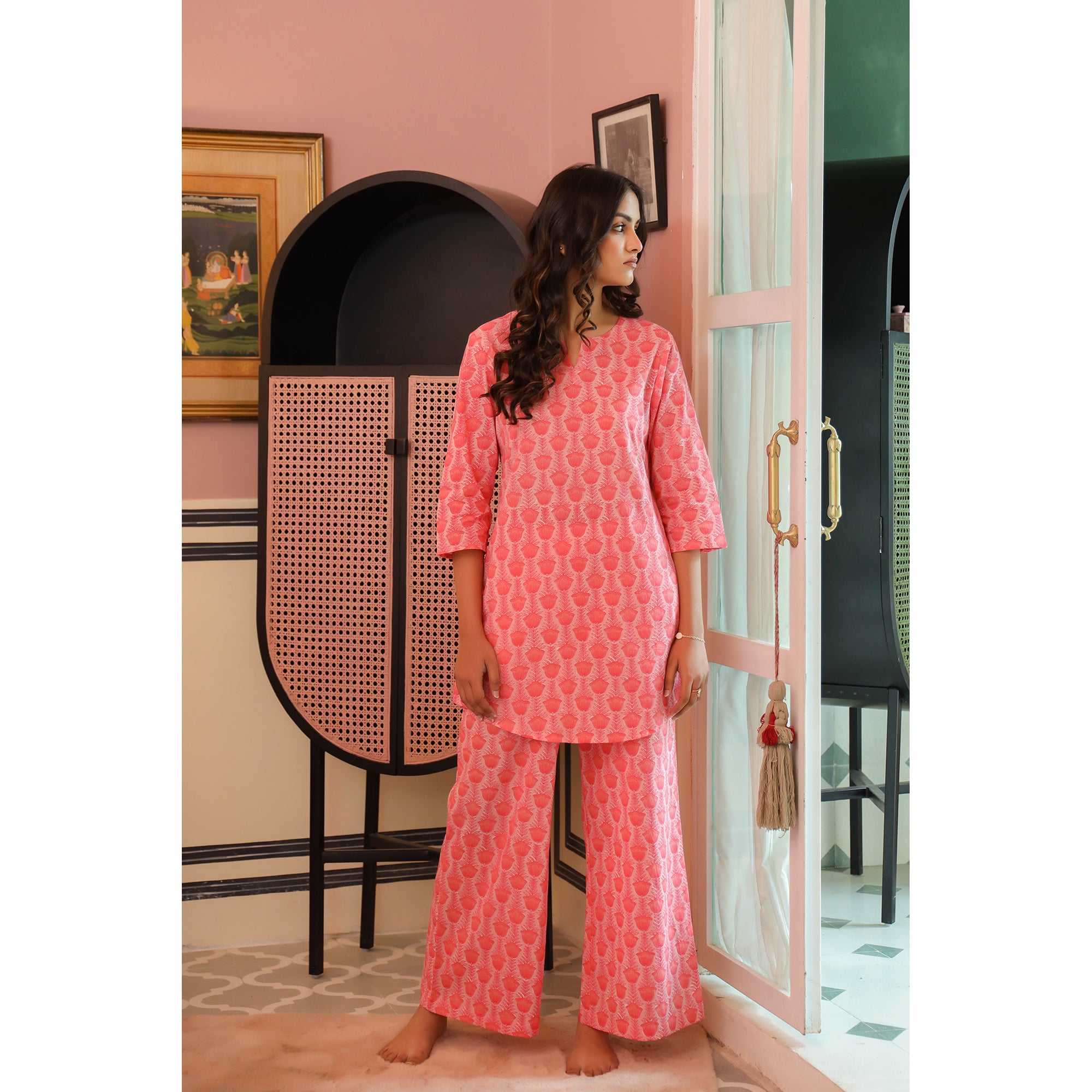 Tulips On Pink Loungewear Top Set
