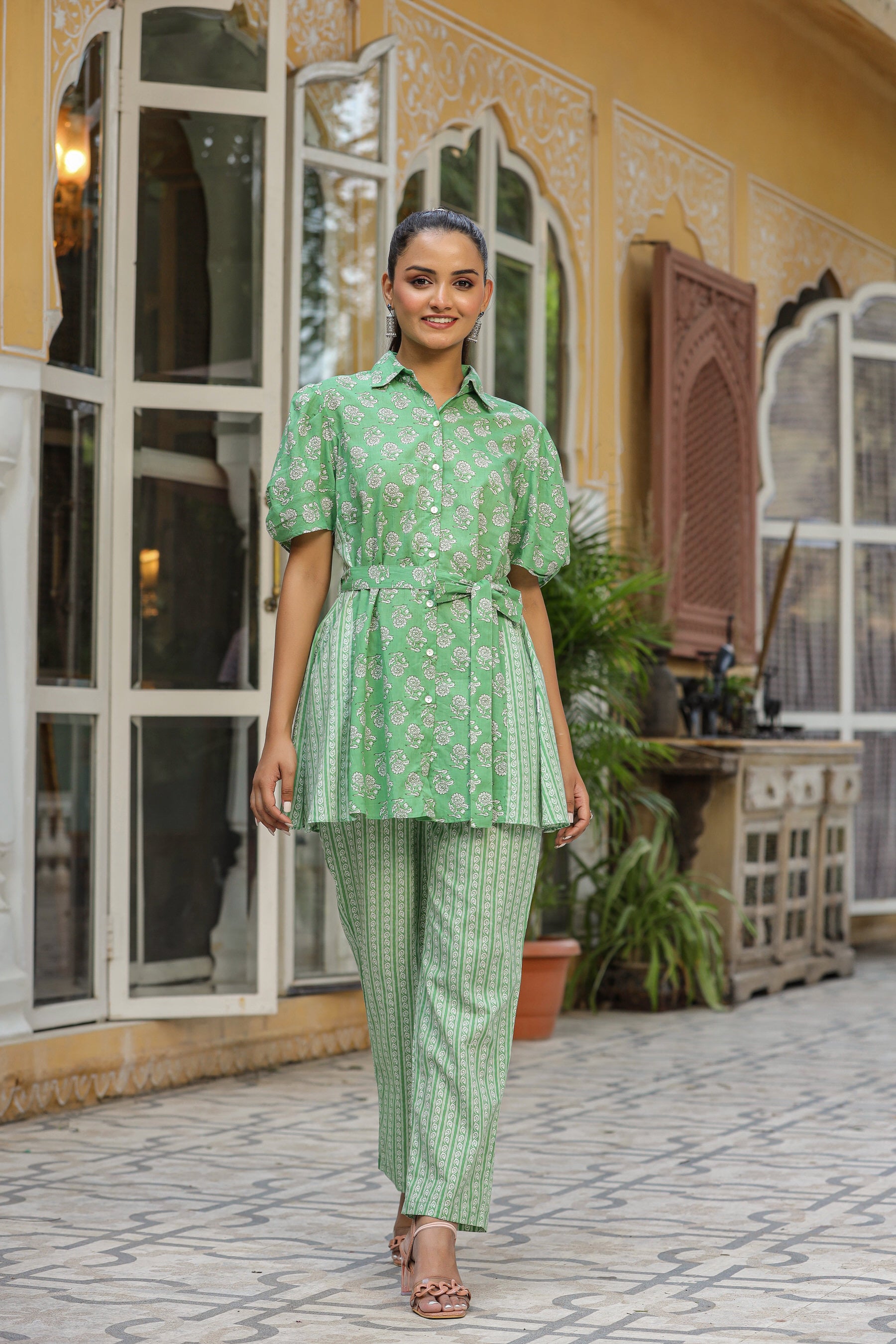 Bagh Print On Green Cotton Co-ord Set