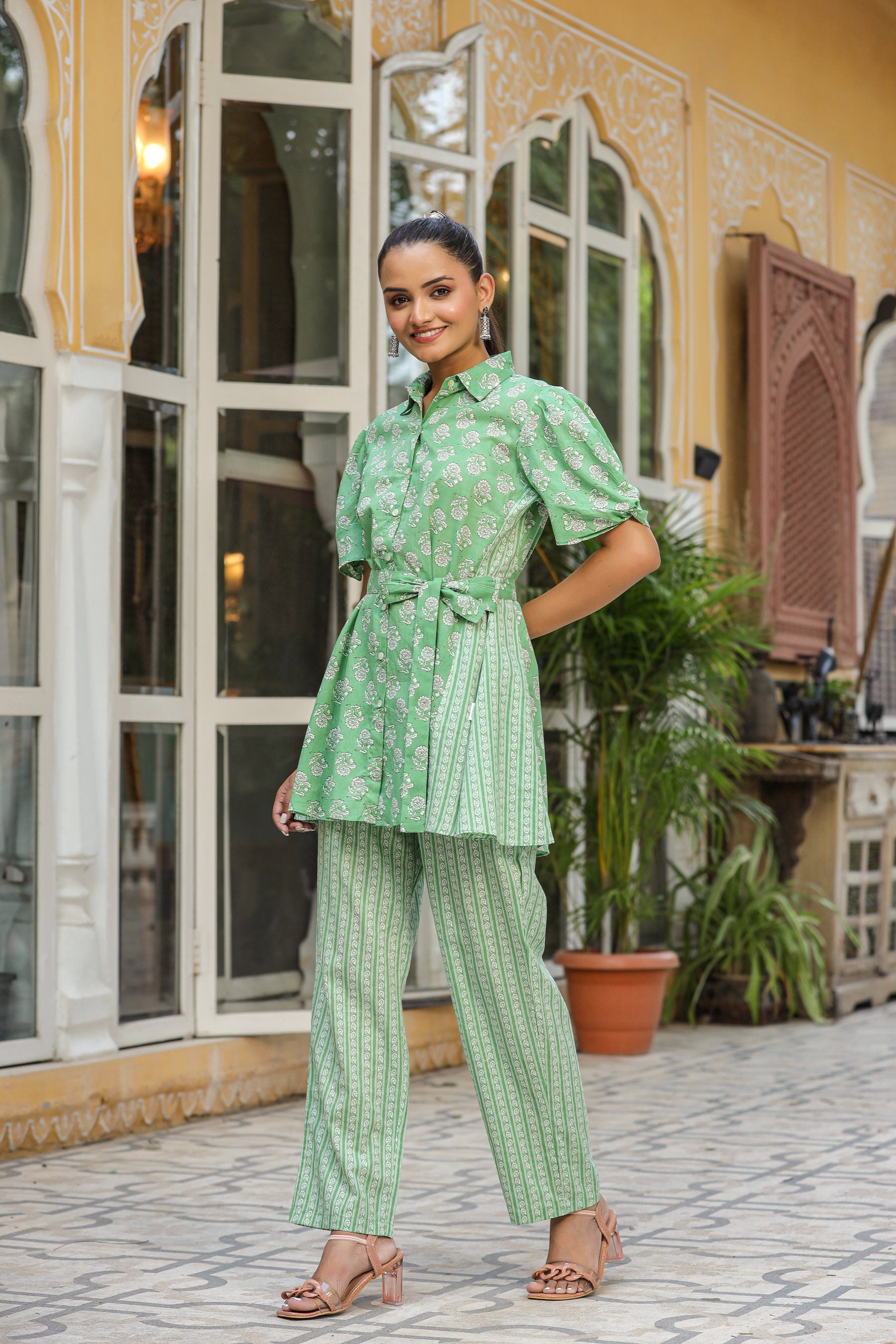 Bagh Print On Green Cotton Co-ord Set