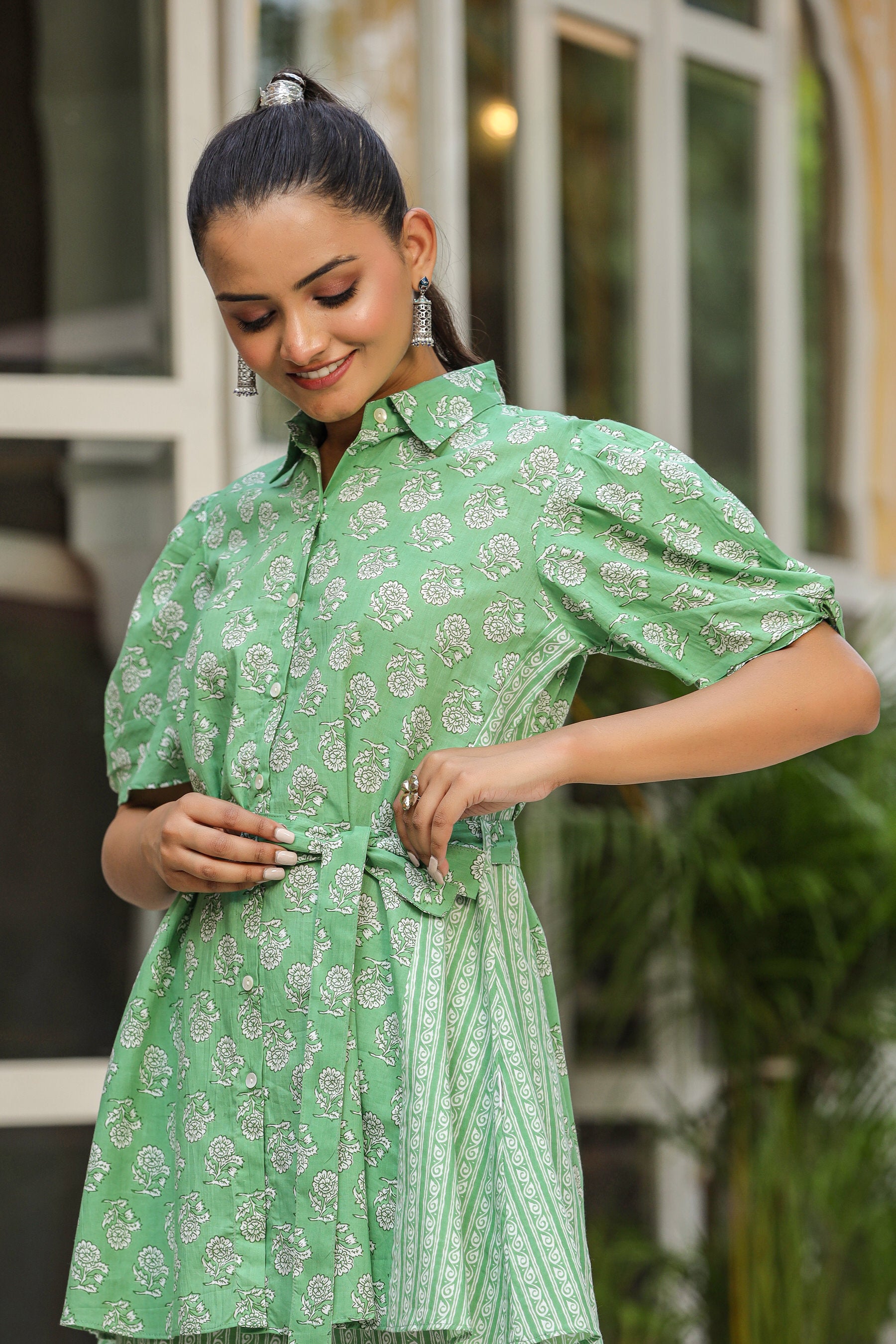 Bagh Print On Green Cotton Co-ord Set