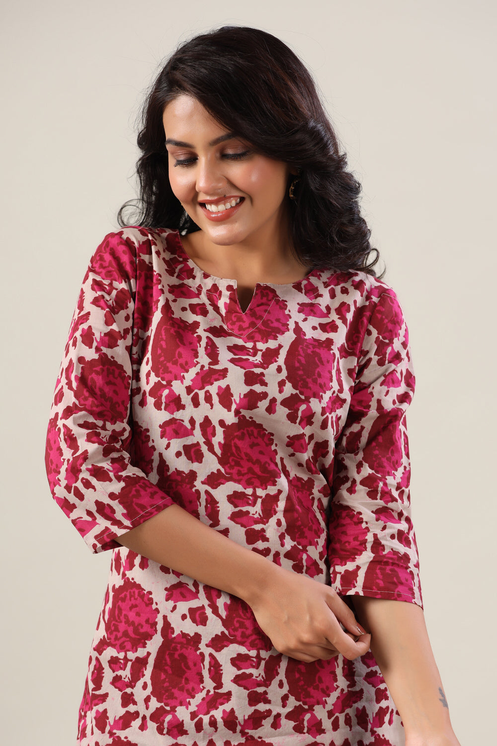 Pink Abstract on Grey Cotton Palazzo Loungewear Set