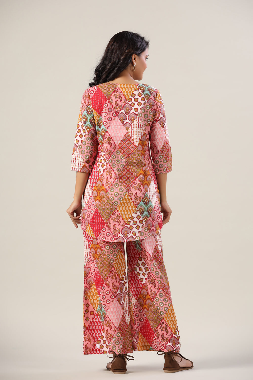 Pink Print Collage on Cotton Palazzo Loungewear Set