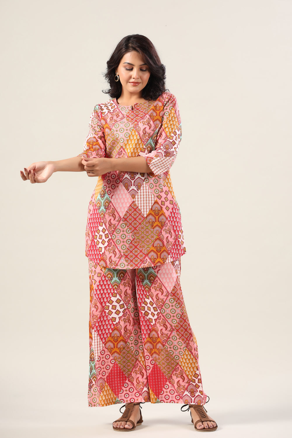 Pink Print Collage on Cotton Palazzo Loungewear Set