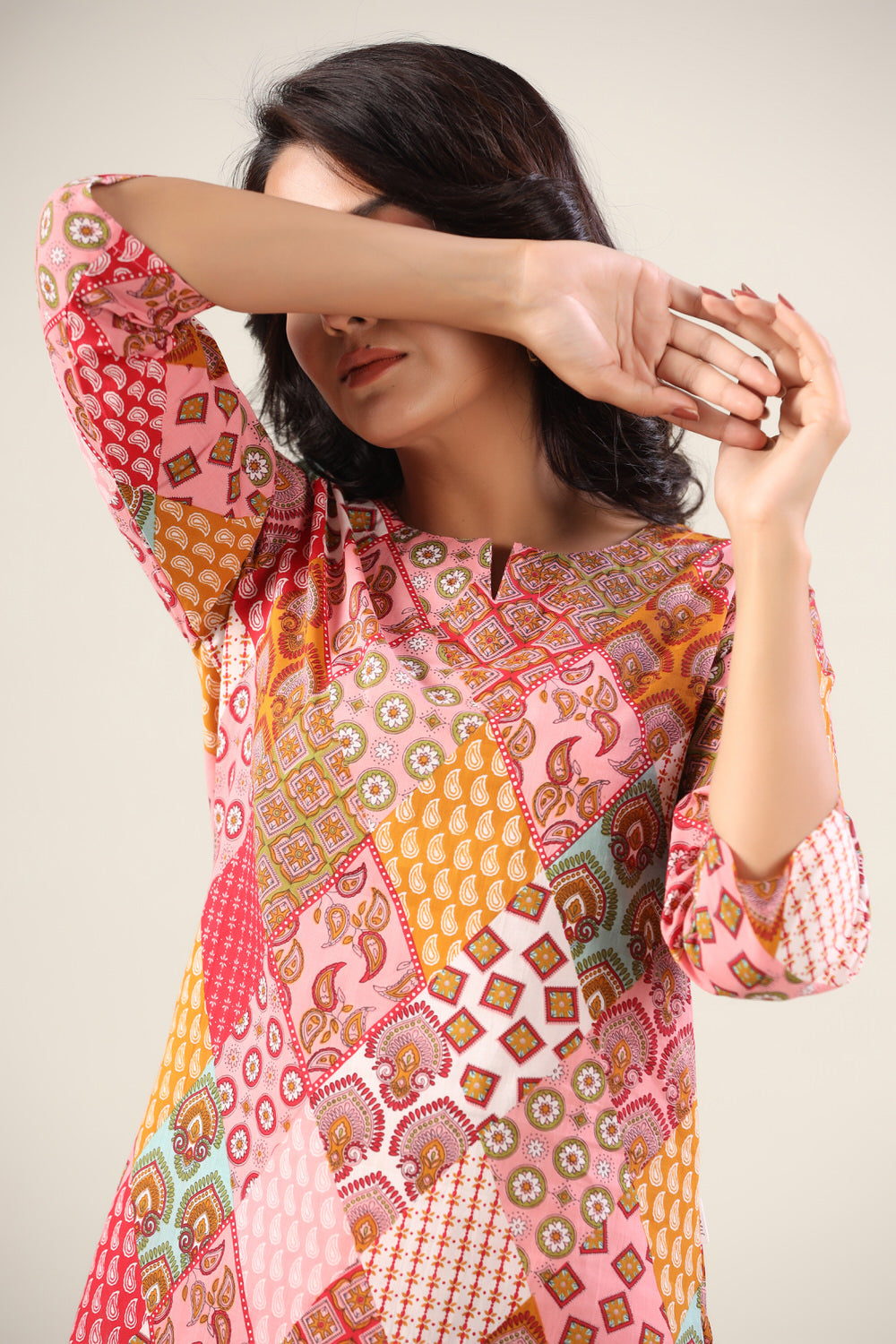 Pink Print Collage on Cotton Palazzo Loungewear Set