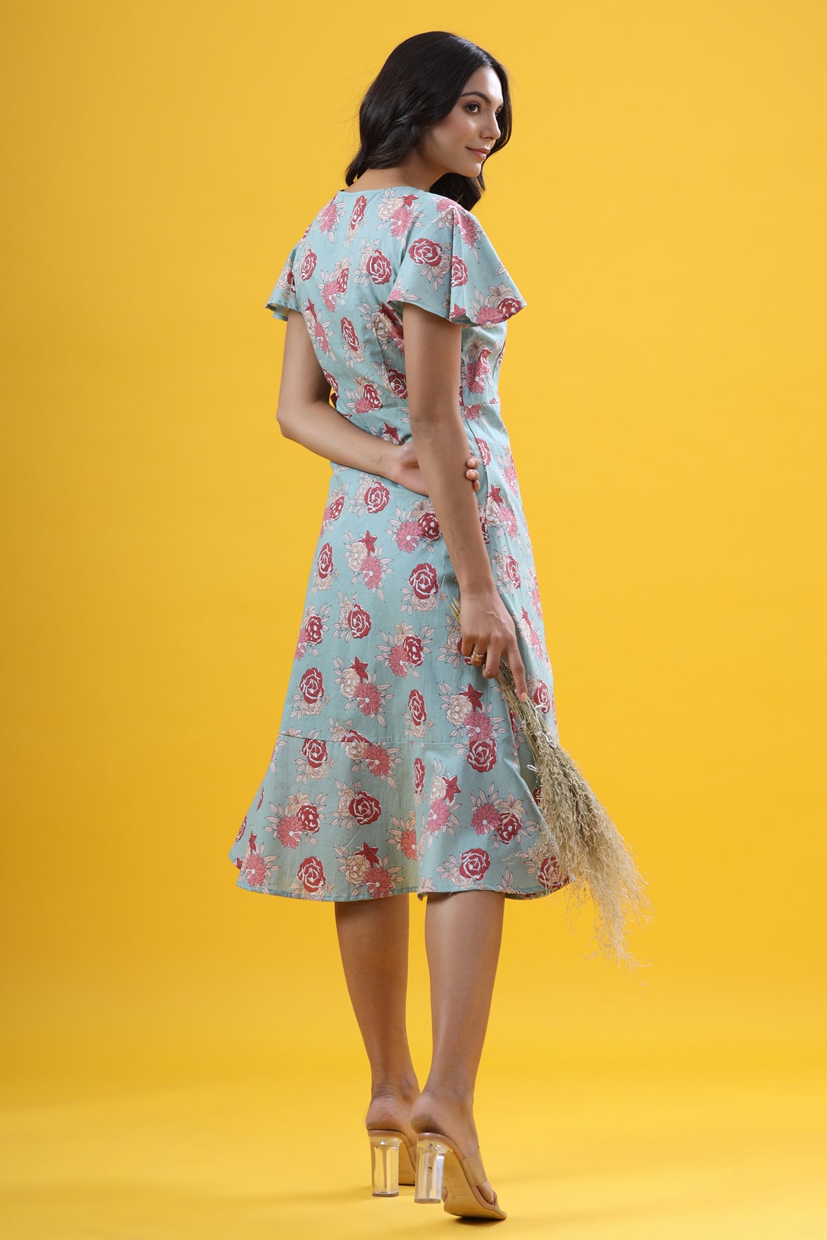 Gardenia on Sea Green Wrap Around Cotton Dress