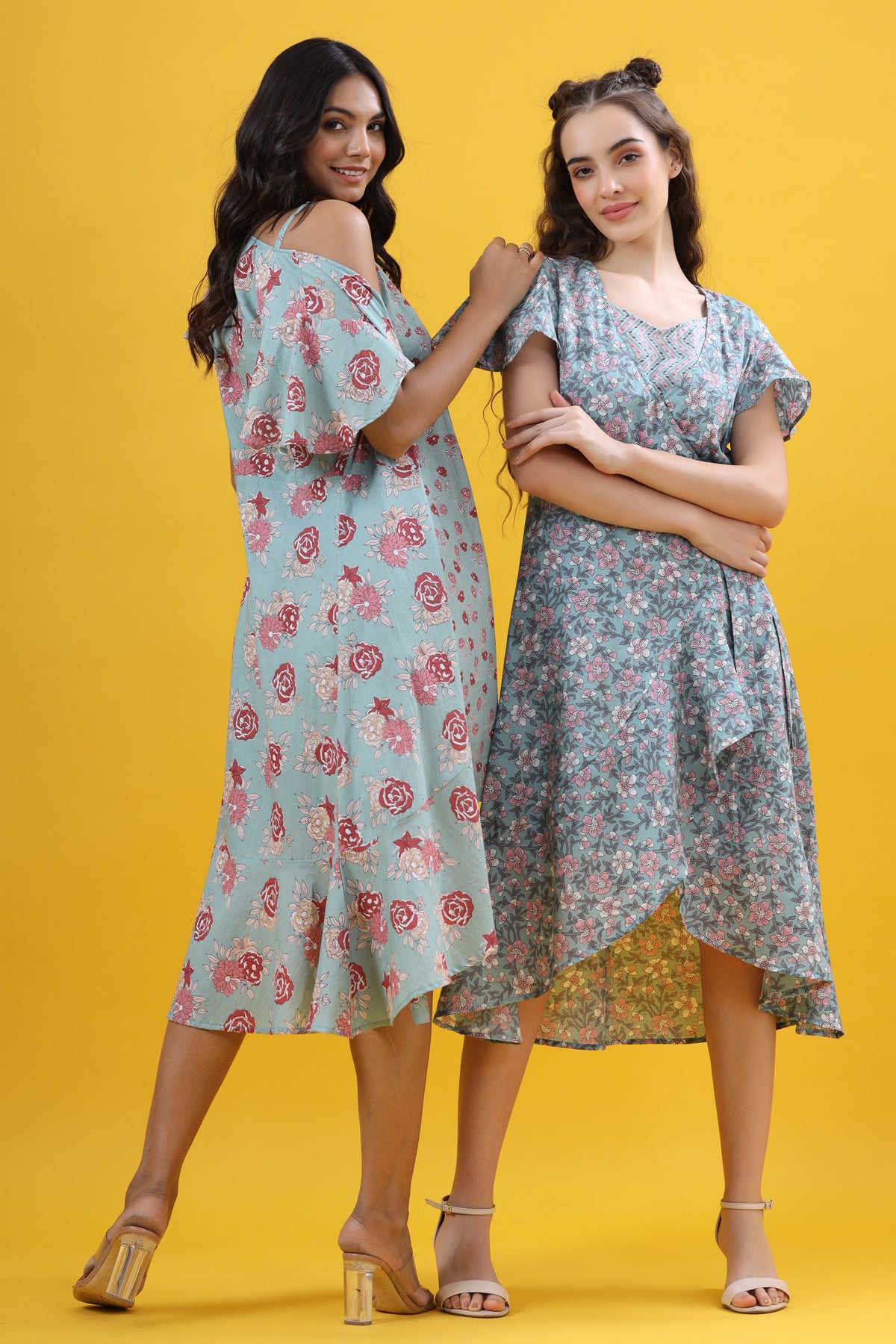 Gardenia on Sea Green Wrap Around Cotton Dress