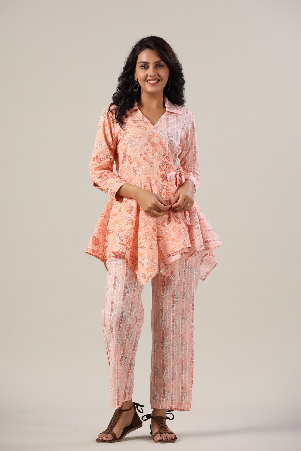 Peach Zig-Zag on Cotton Co-ord Set