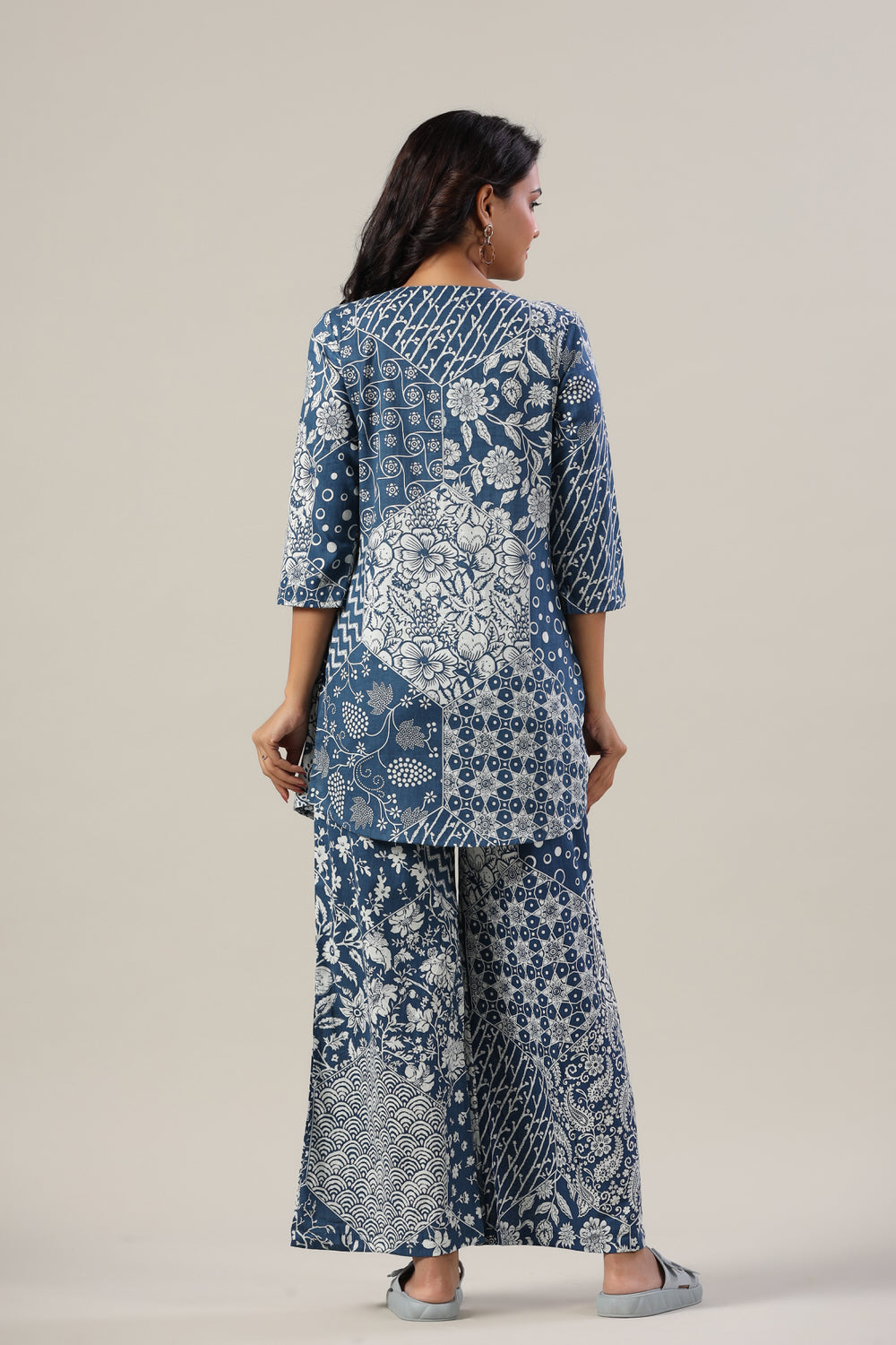 Indigo Patches on Cotton Palazzo Loungewear Set