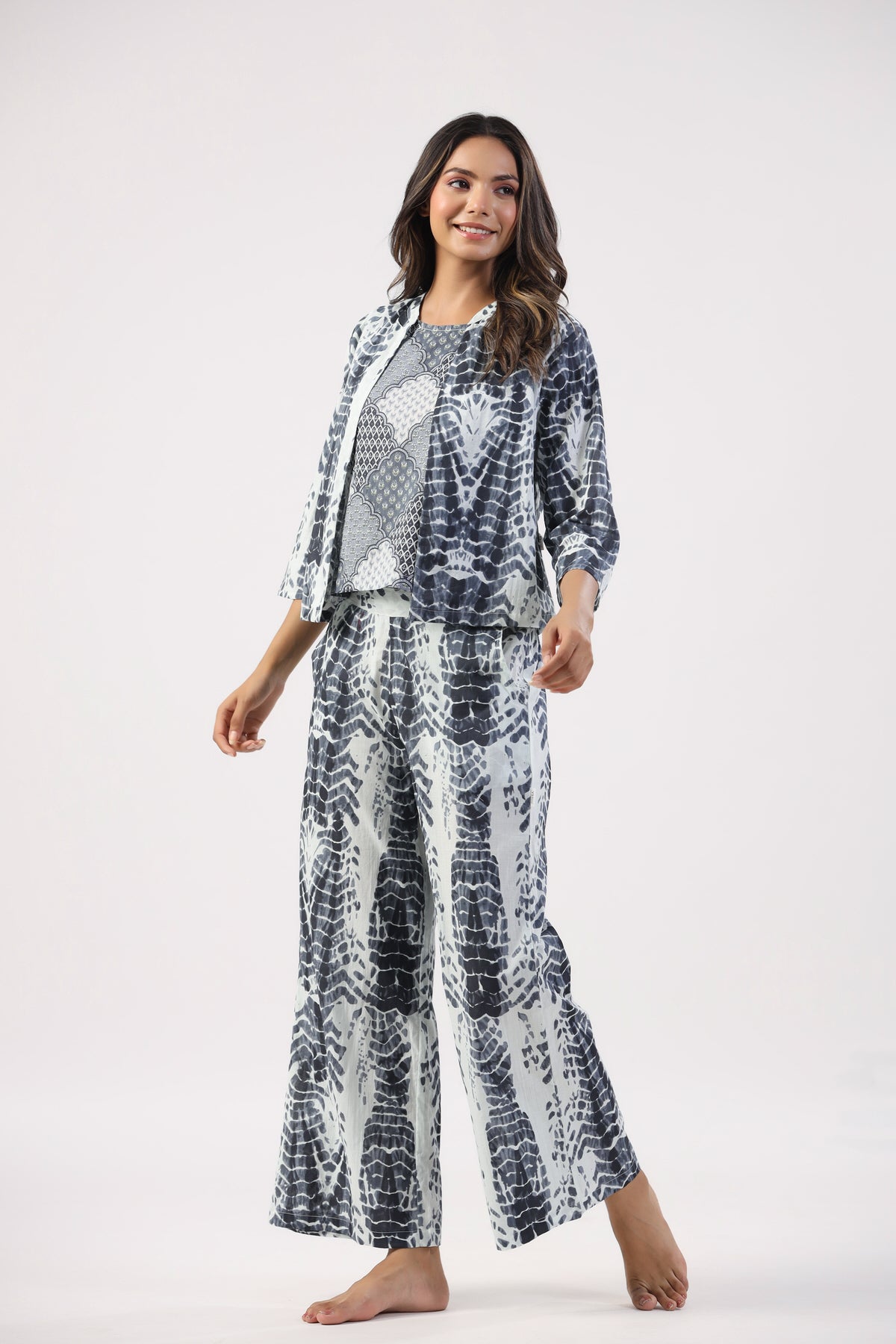 Ink and Ivory Shibori Cotton Three Piece Set