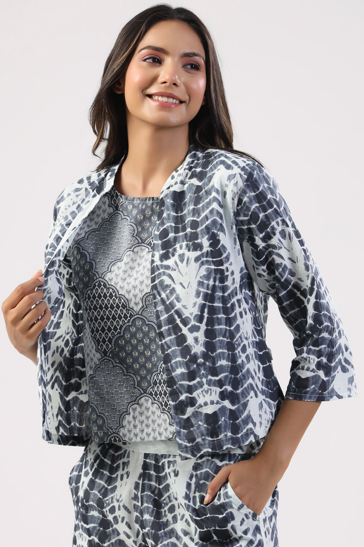 Ink and Ivory Shibori Cotton Three Piece Set