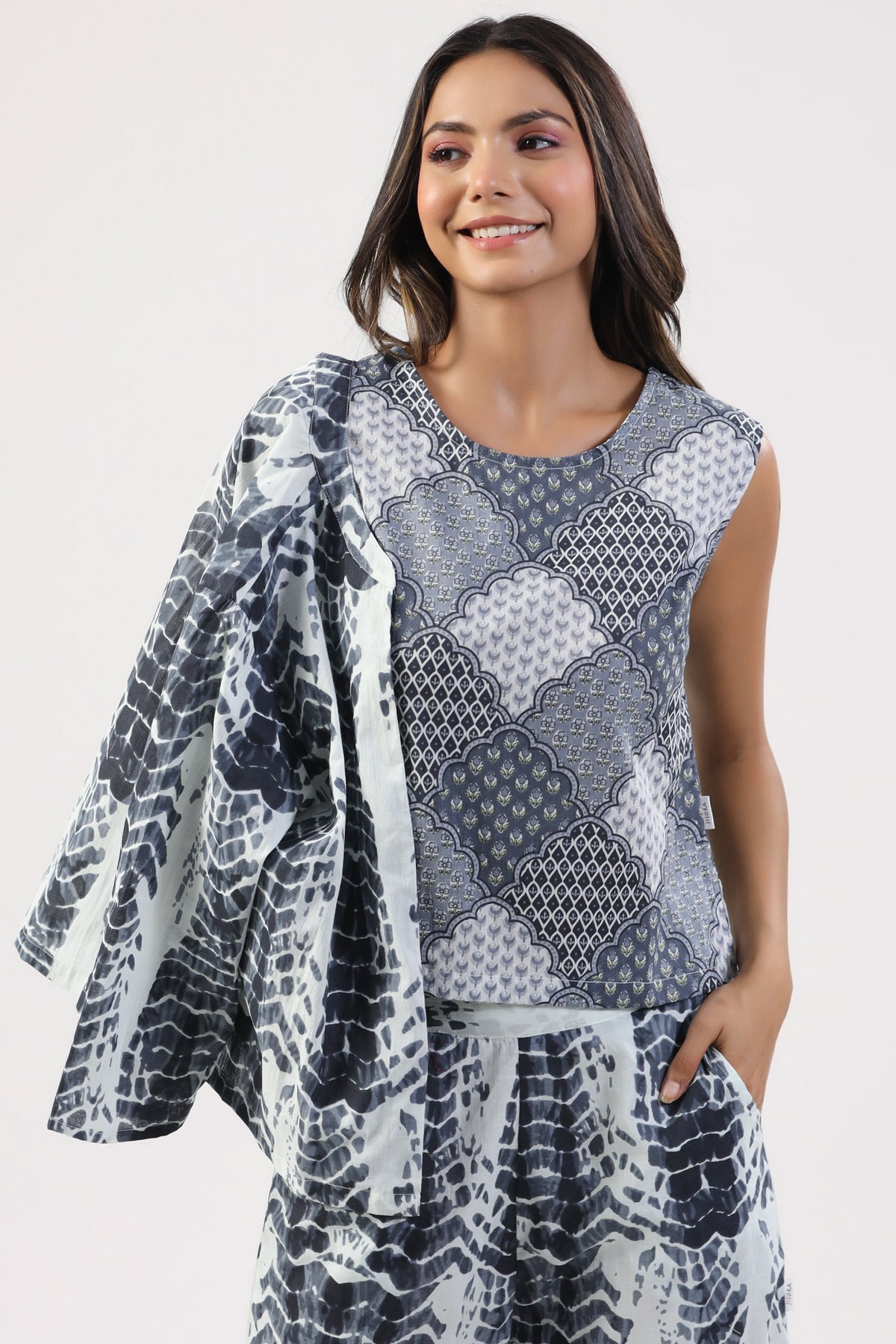 Ink and Ivory Shibori Cotton Three Piece Set